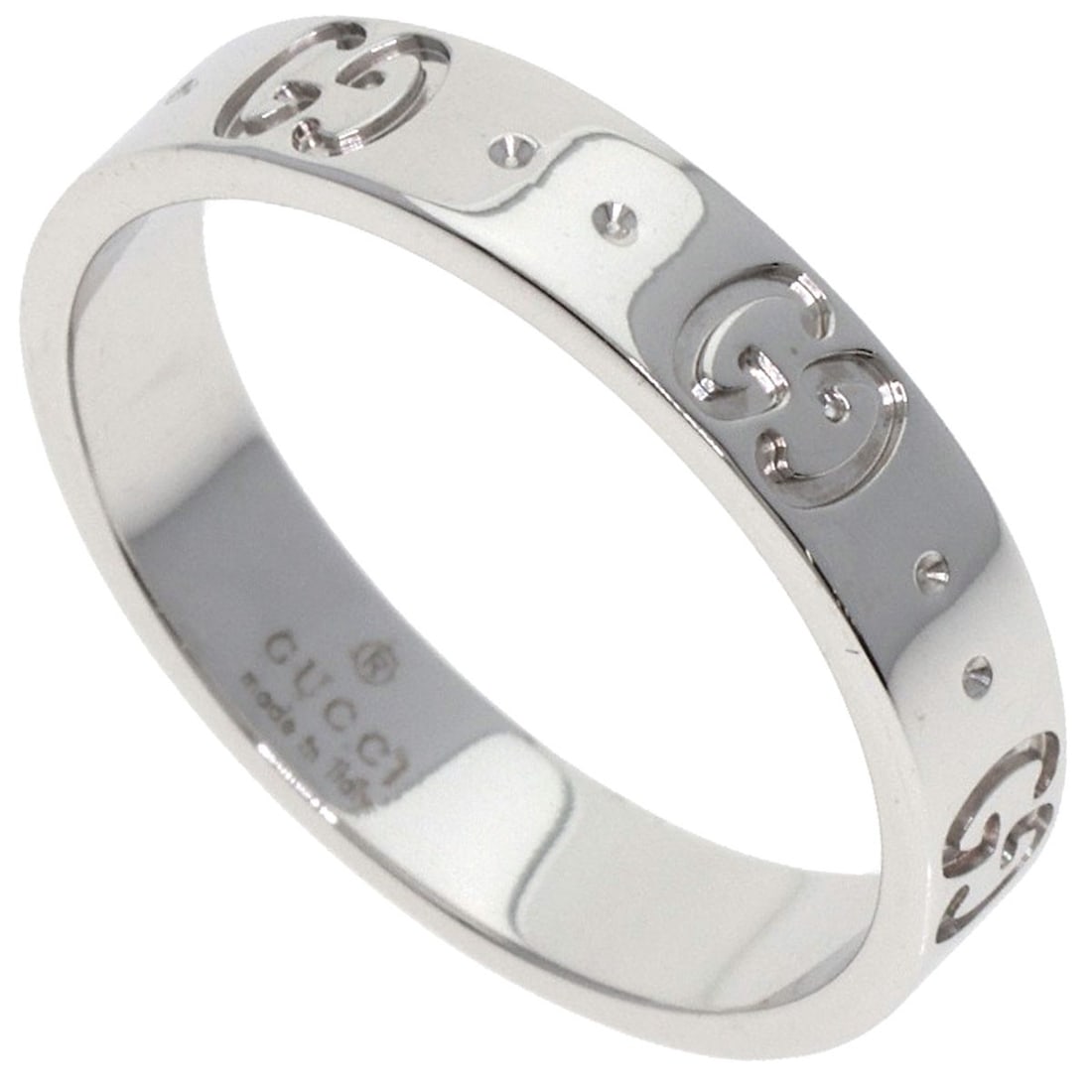 K18 White Gold Gucci Icon Ring: K18 White Gold Gucci Icon Ring K18 White Gold Gucci Icon Ring, a sleek and sophisticated design crafted from high-quality K18 white gold, features a striking silver metal exterior. This elegant ring