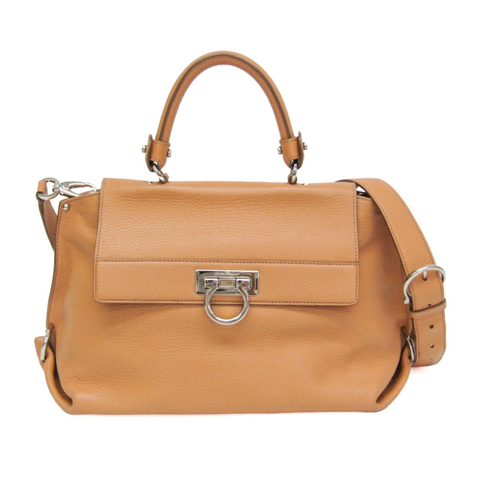Crossbody Bag Handbag Leather Salvatore Ferragamo: Crossbody Bag Handbag Leather Salvatore Ferragamo Light brown leather crossbody bag from Salvatore Ferragamo's Gancini line, featuring metal fasteners, a zipper pocket, and two open pockets. The bag
