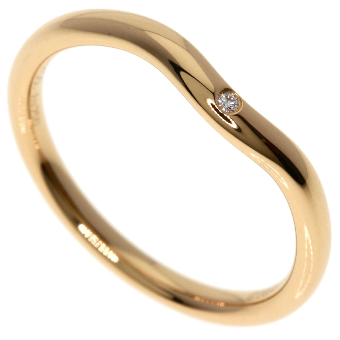 Tiffany&Co. Curved Band 1P Diamond Ring K18 Pink Gold: Tiffany&Co. Curved Band 1P Diamond Ring K18 Pink Gold Tiffany&Co.'s Curved Band 1P Diamond Ring showcases a beautiful K18 Pink Gold design, featuring a diamond as the main stone. The ring's 7(US)