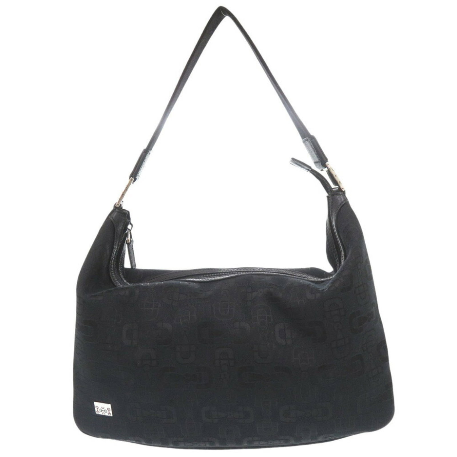Shoulder Bag Canvas: Shoulder Bag Canvas Black canvas shoulder bag with silver hardware, featuring a zipper closure and a dust bag for storage. This Gucci bag measures 25cm x 36cm and has a strap length of 48cm, making