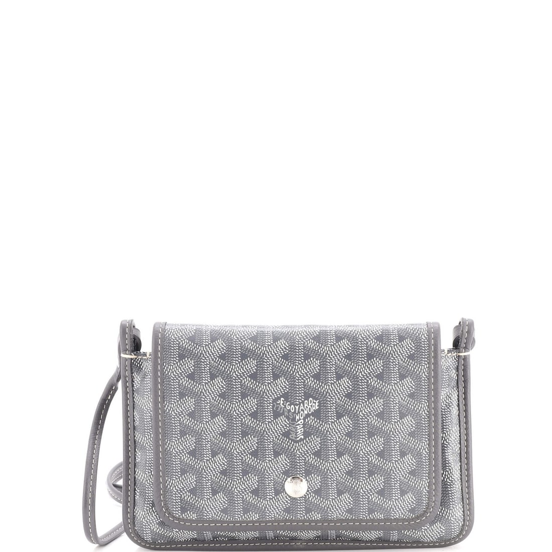 Goyard Canvas Coated Wallet Plumet Clutch: Goyard Canvas Coated Wallet Plumet Clutch The Goyard Canvas Coated Wallet Plumet Clutch is a stylish cross body bag with a gray canvas exterior and neutral interior, featuring silver hardware and