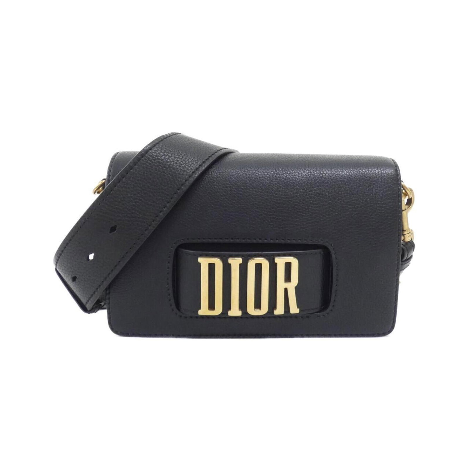 Shoulder Bag Leather Christian Dior: Shoulder Bag Leather Christian Dior The Christian Dior shoulder bag is crafted from rich black leather, adorned with gold hardware. Its spacious interior and adjustable strap ensure a comfortable