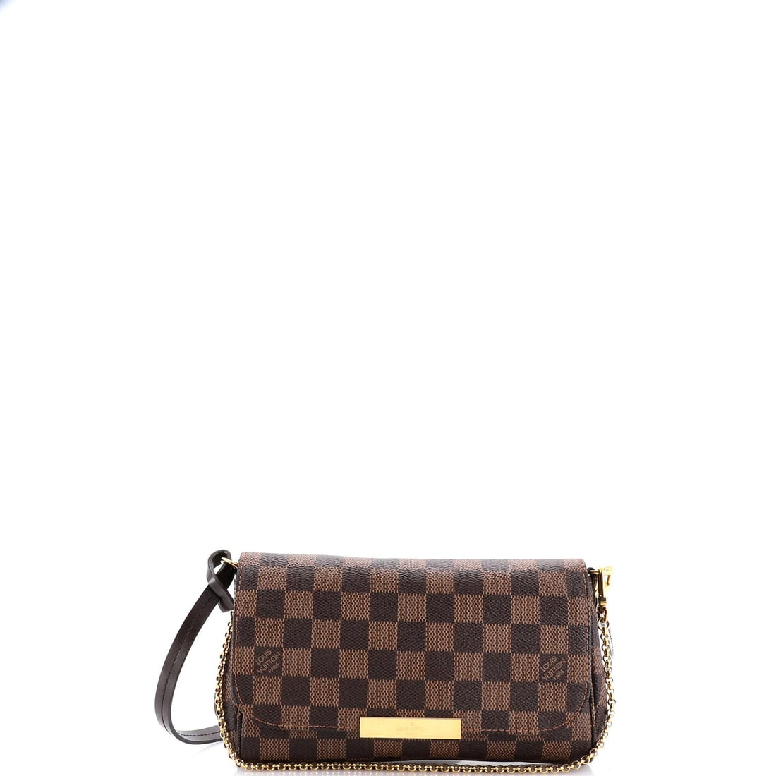 Vuitton Louis Favorite Handbag Damier PM: Vuitton Louis Favorite Handbag Damier PM The Vuitton Louis Favorite Handbag Damier PM boasts a classic Damier PM canvas design in rich brown, complemented by a sturdy gold-toned strap. With its