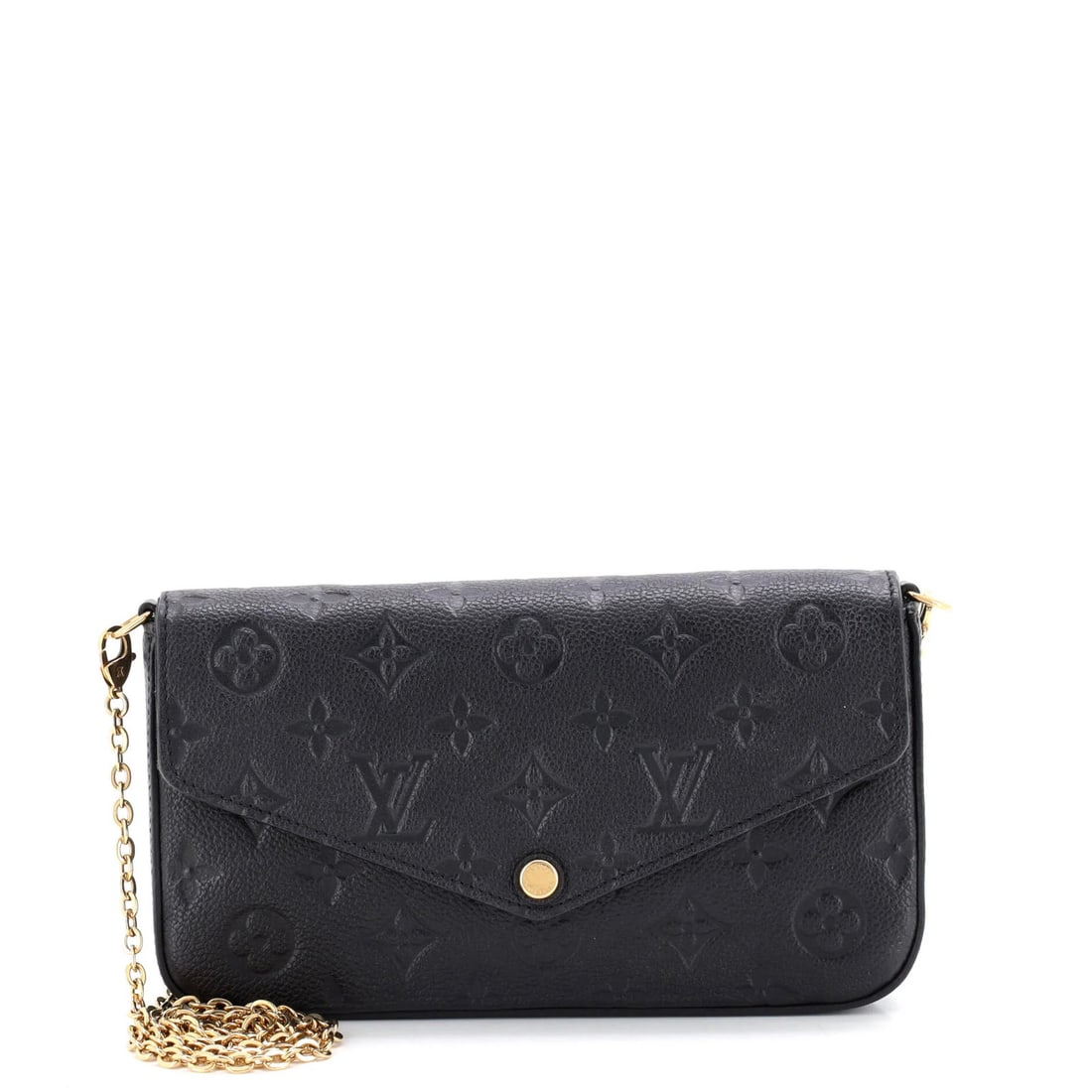 Monogram Empreinte Leather Louis Vuitton Felicie Pochette: Monogram Empreinte Leather Louis Vuitton Felicie Pochette Black Monogram Empreinte Leather Louis Vuitton Felicie Pochette with gold hardware, featuring a classic cross body design and 22" strap drop.