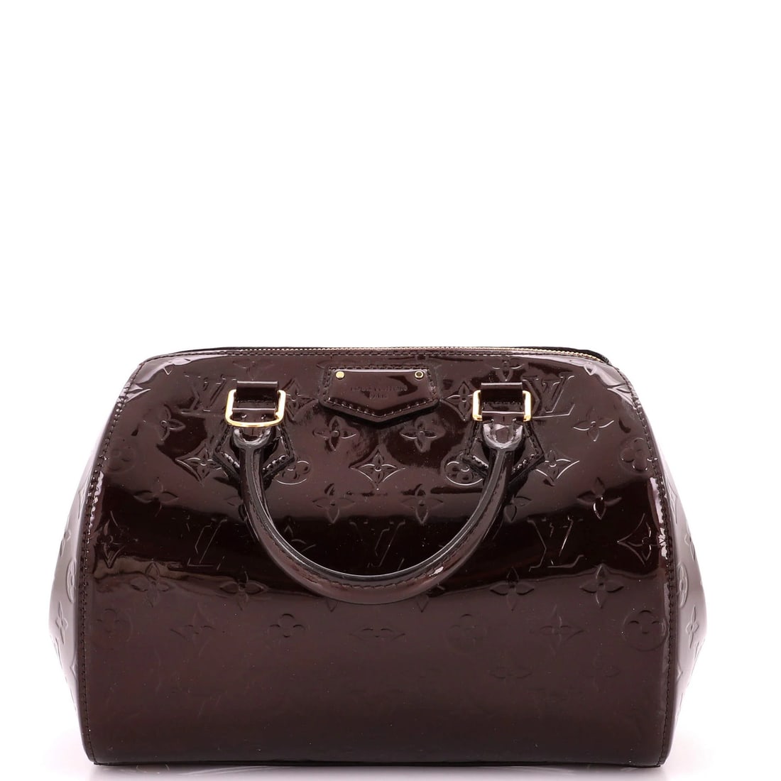 Louis Vuitton Vernis Monogram Montana Handbag: Louis Vuitton Vernis Monogram Montana Handbag Burgundy patent leather exterior with iconic Monogram Vernis design, this Louis Vuitton Montana Handbag boasts a classic bowler style and gold hardware.