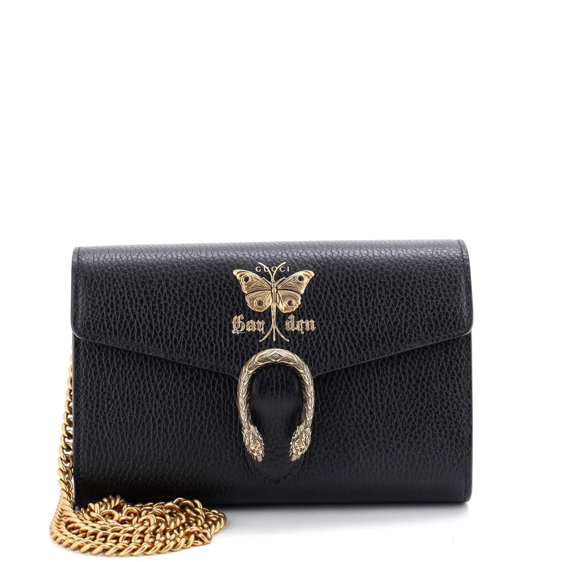 Garden Embellished Dionysus Leather Chain Wallet Gucci: Garden Embellished Dionysus Leather Chain Wallet Gucci Black leather exterior with a Garden Embellished Dionysus Chain Wallet design, featuring a classic cross body bag style with a 23" strap drop. Th