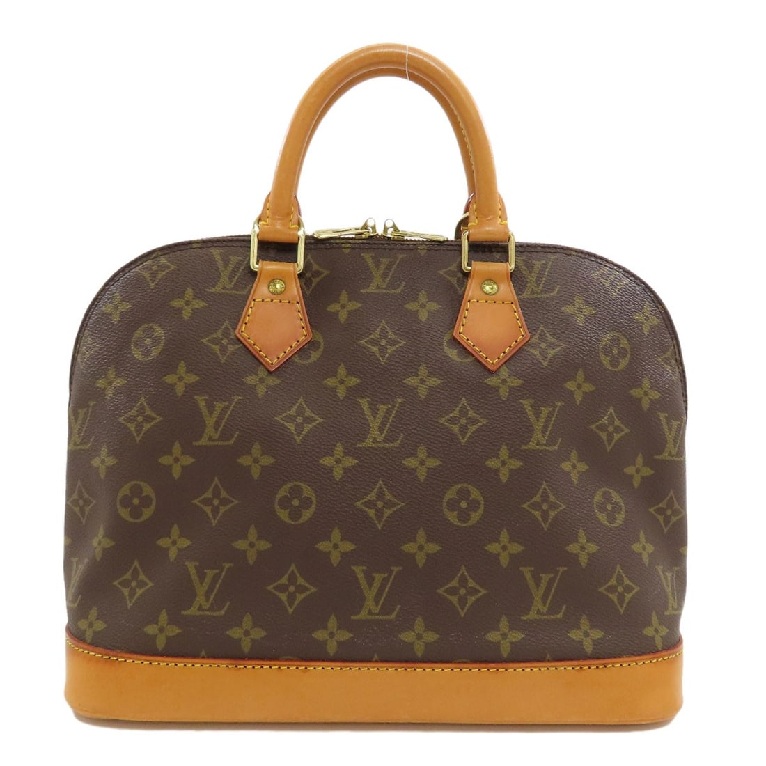 Handbag Monogram Canvas Vuitton Louis M51130 Alma: Handbag Monogram Canvas Vuitton Louis M51130 Alma Monogram canvas exterior adds a touch of timeless elegance to this brown Louis Vuitton Alma handbag, featuring a classic design with a 9.4 inch