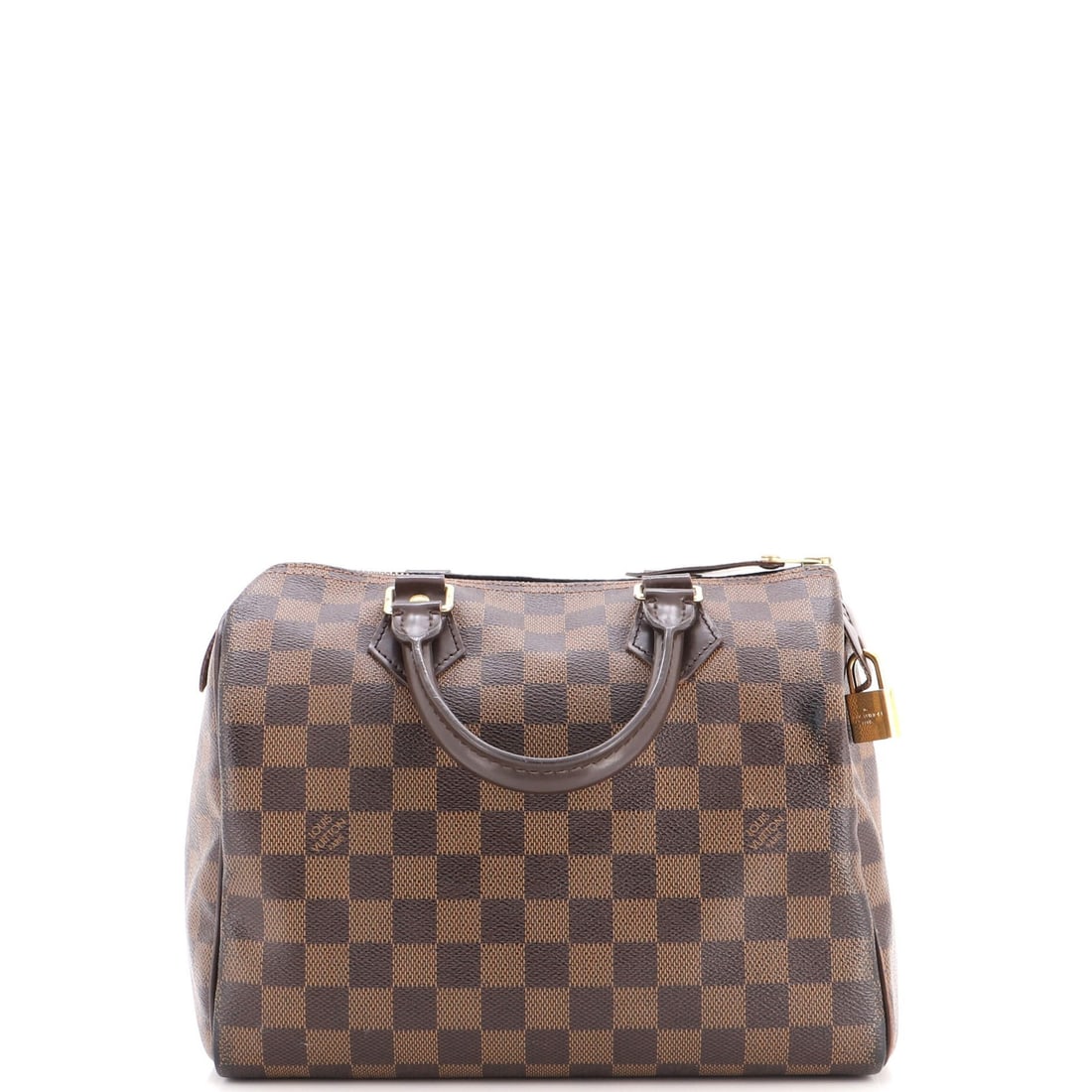 Vuitton Speedy Damier Louis Handbag 25: Vuitton Speedy Damier Louis Handbag 25 Brown Louis Vuitton Speedy Damier Louis Handbag 25: A classic canvas-coated top handle bag with a timeless Damier Louis pattern, featuring a brown exterior and r