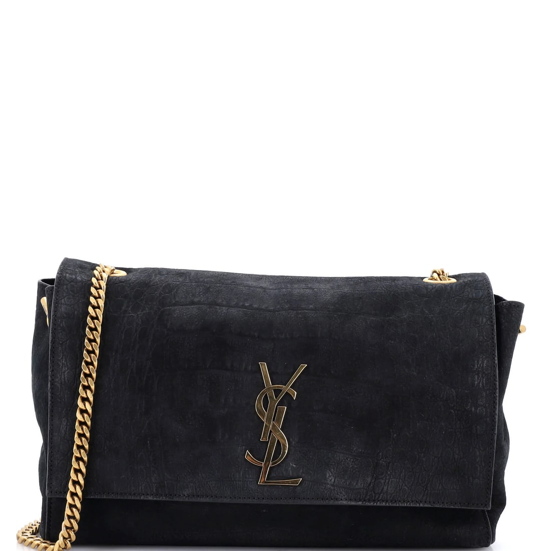 Crocodile Embossed Reversible Monogram Nubuck Bag Shoulder Saint Laurent Classic: Crocodile Embossed Reversible Monogram Nubuck Bag Shoulder Saint Laurent Classic Black Crocodile Embossed Reversible Monogram Nubuck and Suede Medium Shoulder Bag with Aged Gold Hardware. This Saint L