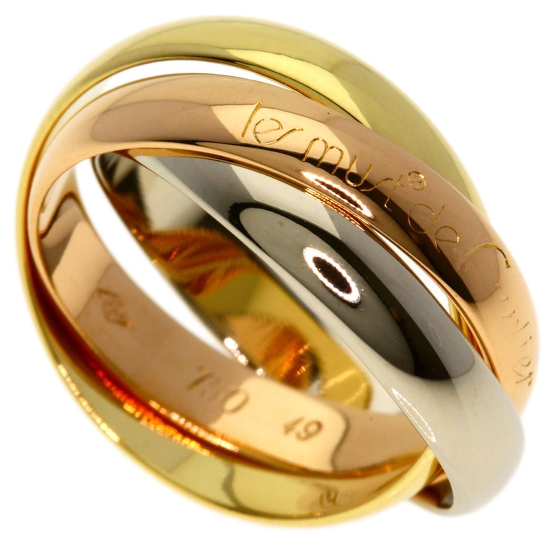 K18 Yellow Gold Pink Gold Ring Cartier Trinity #49: K18 Yellow Gold Pink Gold Ring Cartier Trinity #49 K18 Yellow Gold Pink Gold Cartier Trinity #49 Ring features a unique blend of K18 yellow gold and pink gold, showcasing the brand's signature style. 
