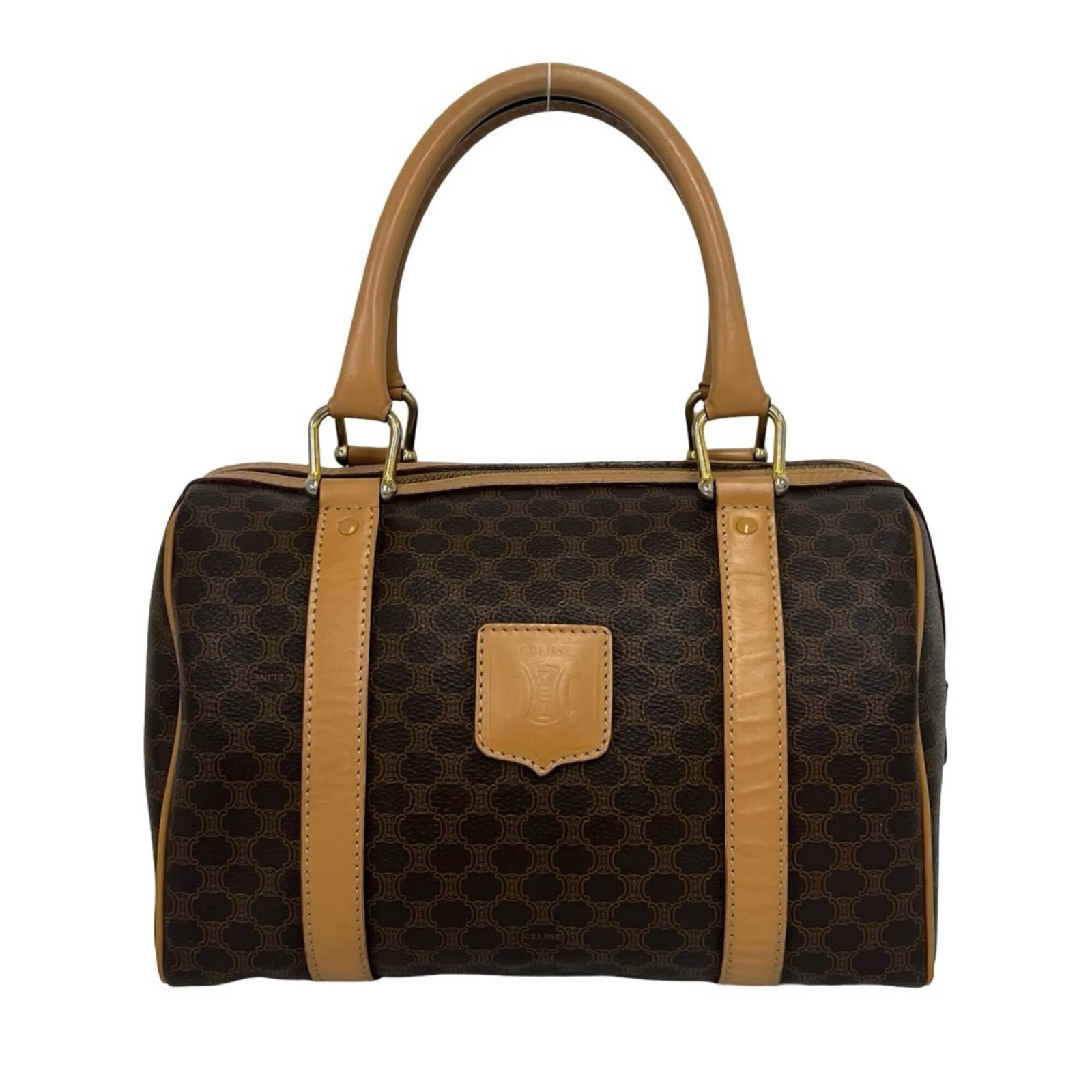 Boston Leather Handbag Celine Pvc: Boston Leather Handbag Celine Pvc Brown Celine Boston Leather Handbag with PVC Details. Made from high-quality leather and featuring a distinctive PVC accent, this classic Boston bag is a timeless