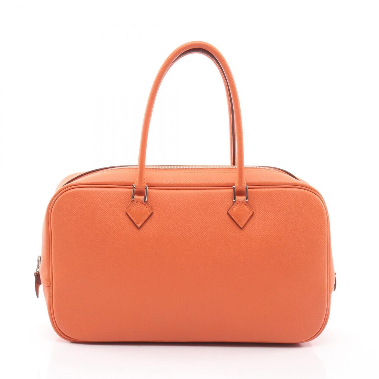 Handbag Epsom Leather by Hermes: Handbag Epsom Leather by Hermes Epsom leather, a signature material from Hermes, is used to craft this handbag. The vibrant orange color adds a pop of personality to this stylish accessory. Measuring