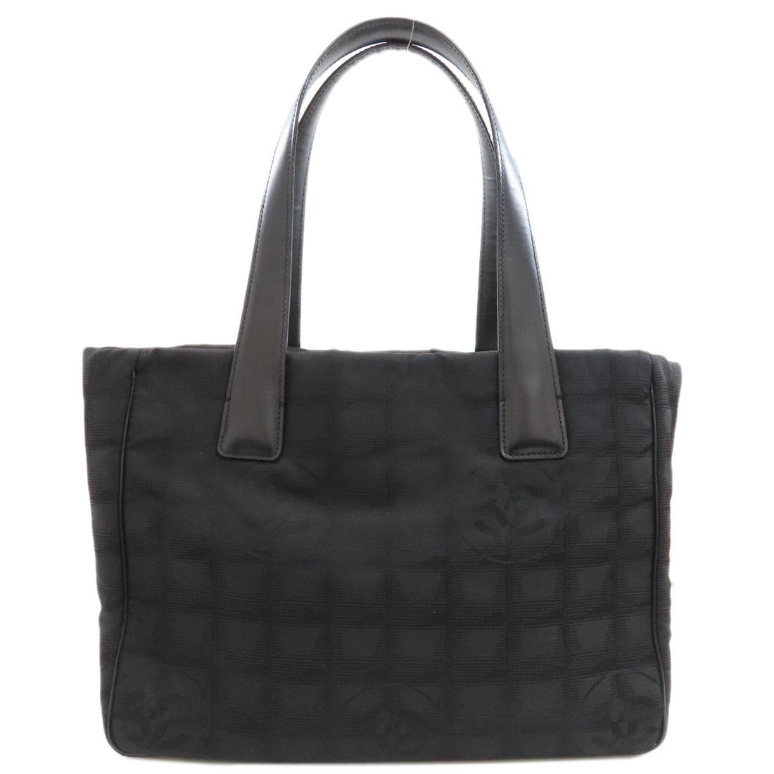 Nylon Jacquard Chanel Tote Bag Travel New Pm: Nylon Jacquard Chanel Tote Bag Travel New Pm Black Nylon Jacquard Chanel Tote Bag with 8.5 inch Height and 4.5 inch Depth. This tote bag features a striking black exterior with a nylon jacquard