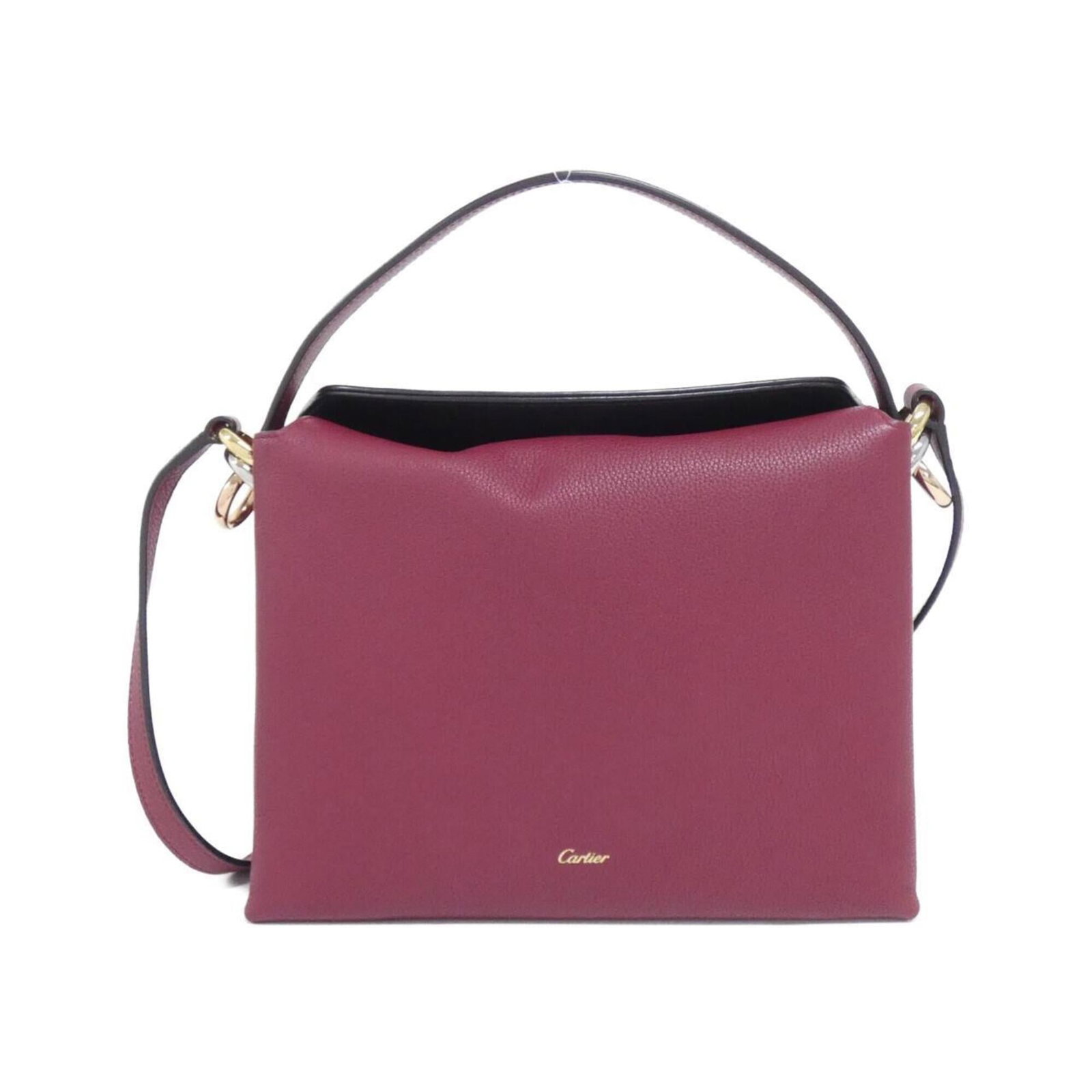 Handbag Leather Cartier: Handbag Leather Cartier Cartier's elegant leather handbag boasts a rich Bordeaux and Pink color combination, crafted from high-quality Calfskin leather. The classic design measures 18cm x 25cm x