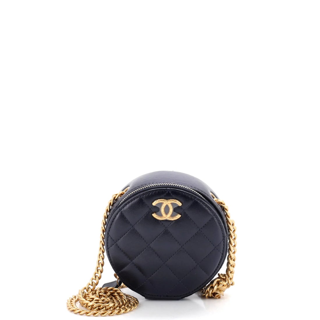 Lambskin Clutch Slide Round All Chain Long Quilted Chanel: Lambskin Clutch Slide Round All Chain Long Quilted Chanel Blue Lambskin Clutch Slide Round All Chain Long Quilted Chanel Bag. This all chain long round quilted Chanel clutch features a blue lambskin