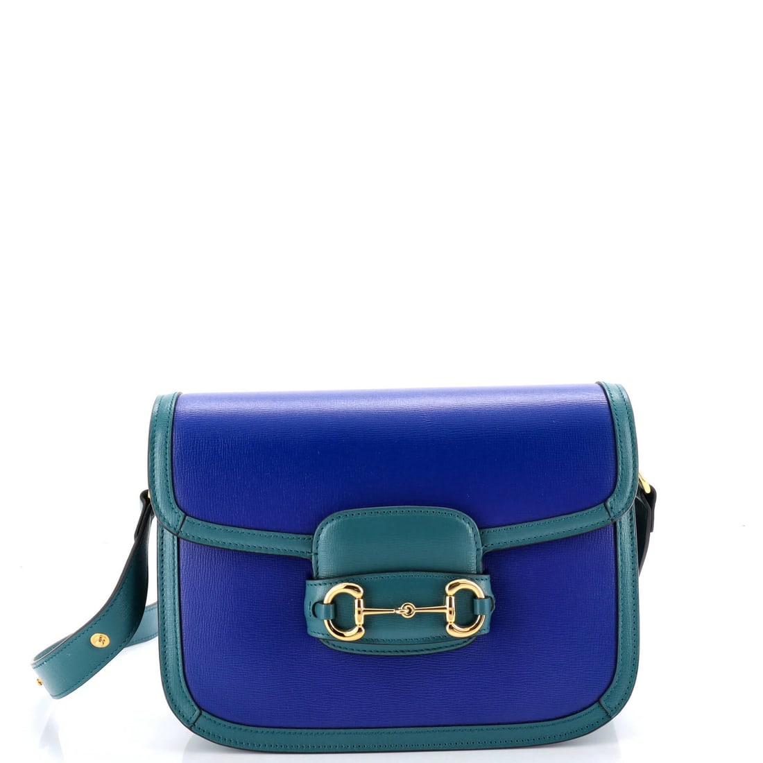 Gucci Horsebit Leather Small Bag 1955 Shoulder: Gucci Horsebit Leather Small Bag 1955 Shoulder The Gucci Horsebit Leather Small Bag 1955 Shoulder boasts a timeless design with a classic blue hue. Measuring 7.5" in height and 9.5" in width, this