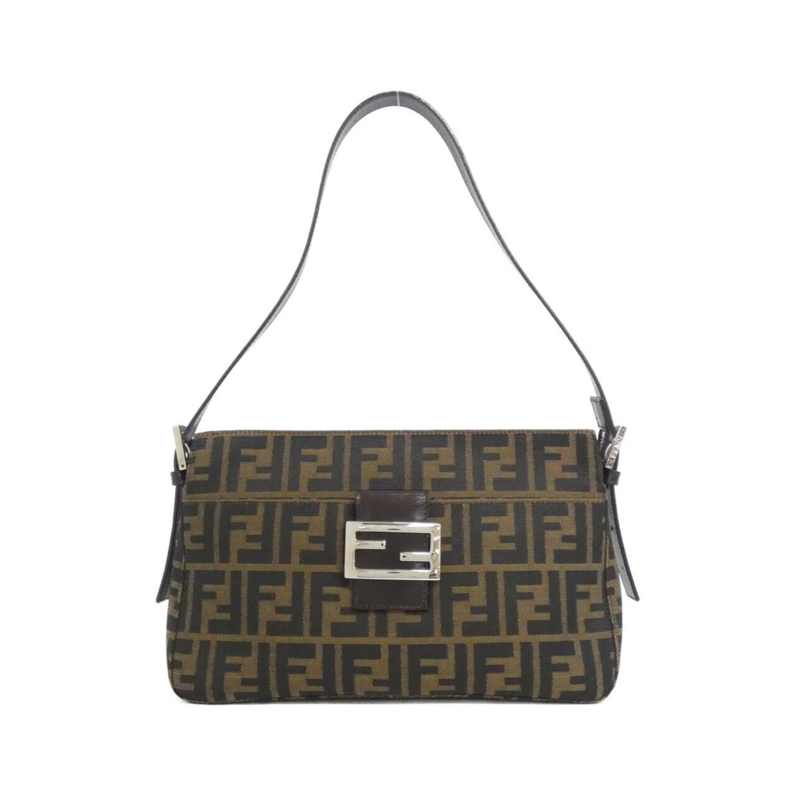 Shoulder Bag Canvas: Shoulder Bag Canvas Brown canvas shoulder bag with silver hardware, measuring 17cm x 29cm x 9cm. This stylish bag features a classic design with clean lines and a spacious interior. Made from