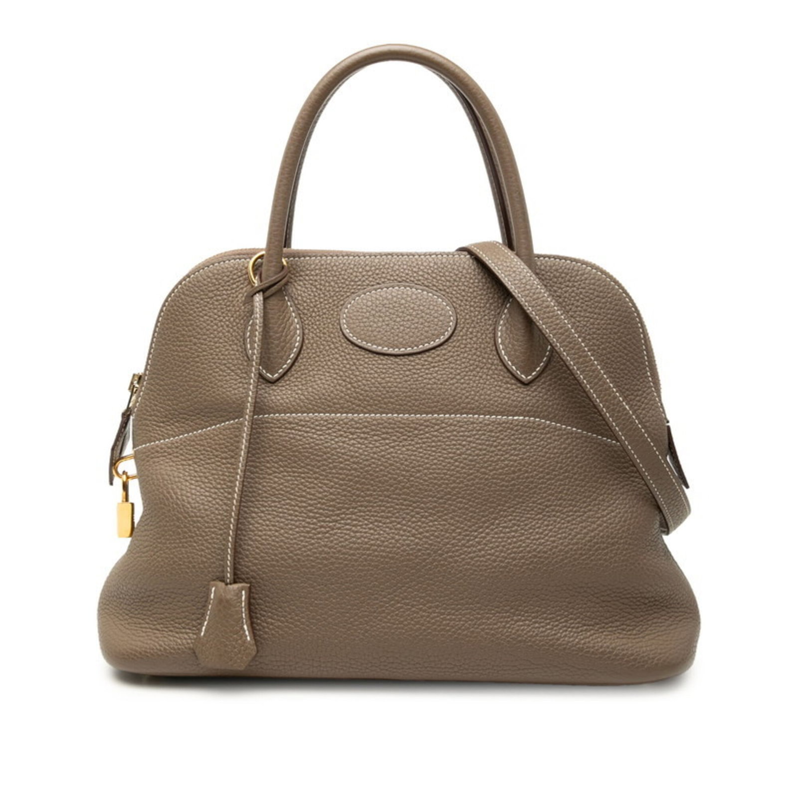 Clemence Taurillon Leather Shoulder Bag Hermes Handbag: Clemence Taurillon Leather Shoulder Bag Hermes Handbag Etoupe gray Taurillon clemence leather gives this Bolide shoulder bag a sophisticated, understated look. The bag's gold hardware and zipper