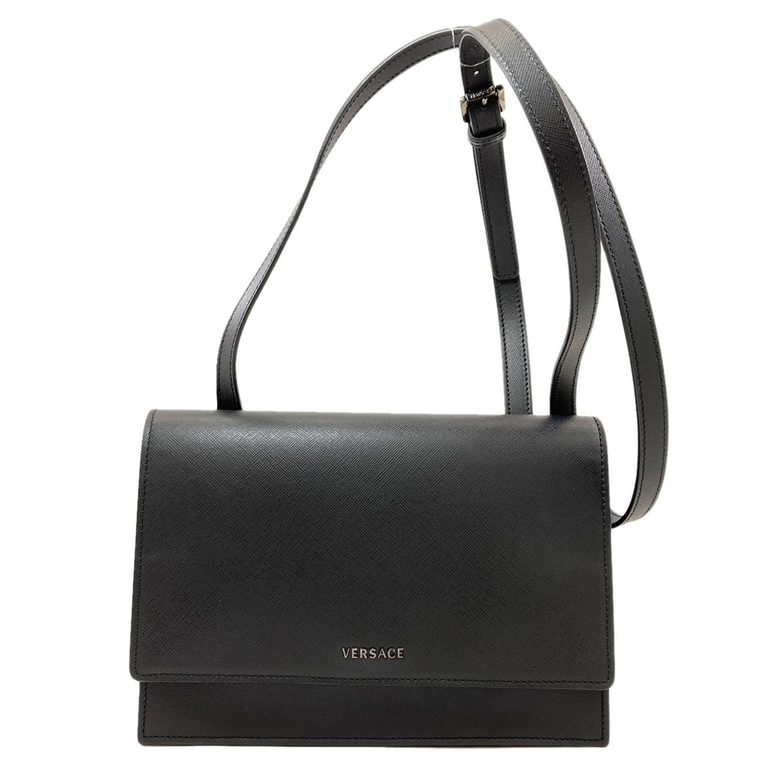 Logo Versace Leather Bag Shoulder: Logo Versace Leather Bag Shoulder Black leather shoulder bag with a classic VERSACE design, featuring a timeless style that exudes luxury and sophistication. Made from high-quality leather, this bag b