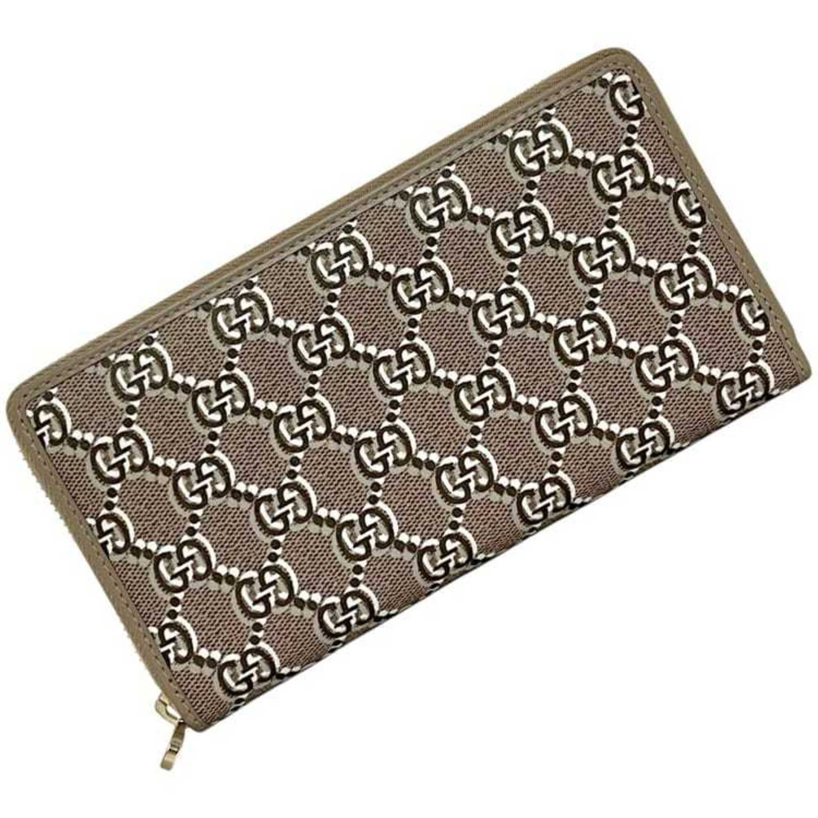 Pvc Leather Bi Fold Wallet Gucci: Pvc Leather Bi Fold Wallet Gucci PVC and leather bi-fold wallet from Gucci, featuring a classic design with a beige color and measurements of 10.5cm x 19cm x 2.5cm. This long wallet is made from a