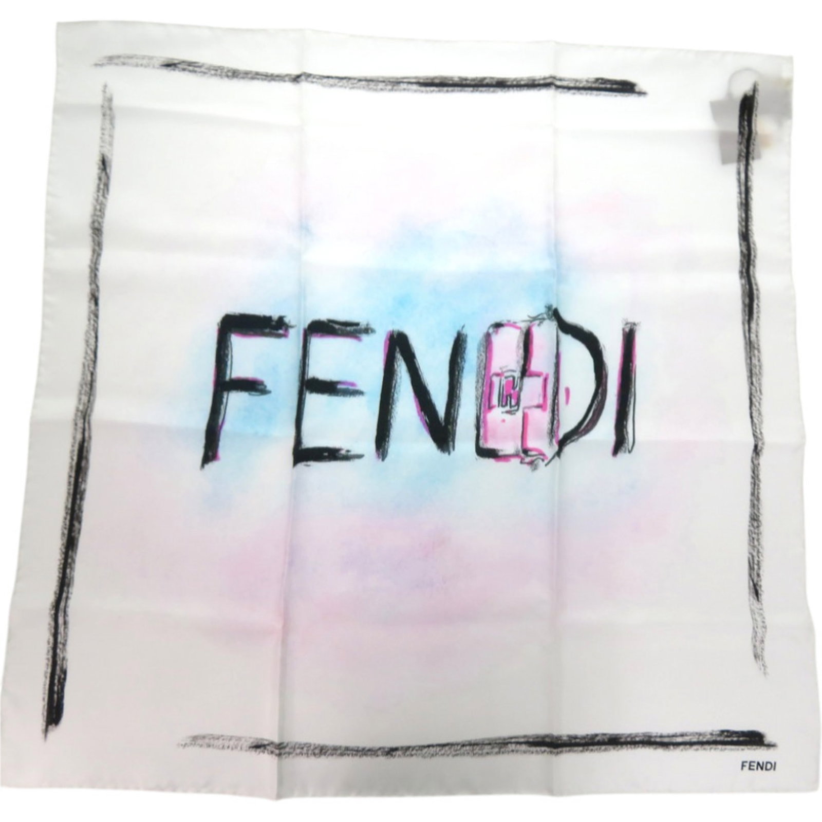 Fendi Silk Scarf: Fendi Silk Scarf Silk from Italy, this Fendi scarf measures 66cm x 66cm and features a black, blue, and white color scheme. Made from high-quality silk, it boasts a classic 66cm x 66cm size. Item Spec