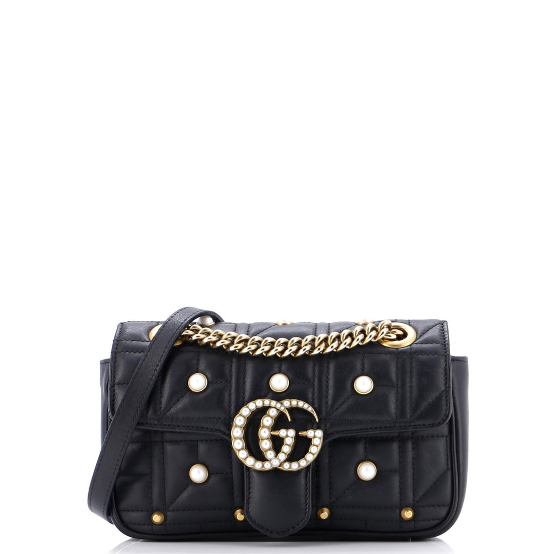 Pearly GG Embellished Matelasse Leather Mini Gucci Flap Bag Marmont: Pearly GG Embellished Matelasse Leather Mini Gucci Flap Bag Marmont Pearly GG Embellished Matelasse Leather Mini Gucci Flap Bag Marmont is a miniature masterpiece from Gucci's iconic Marmont
