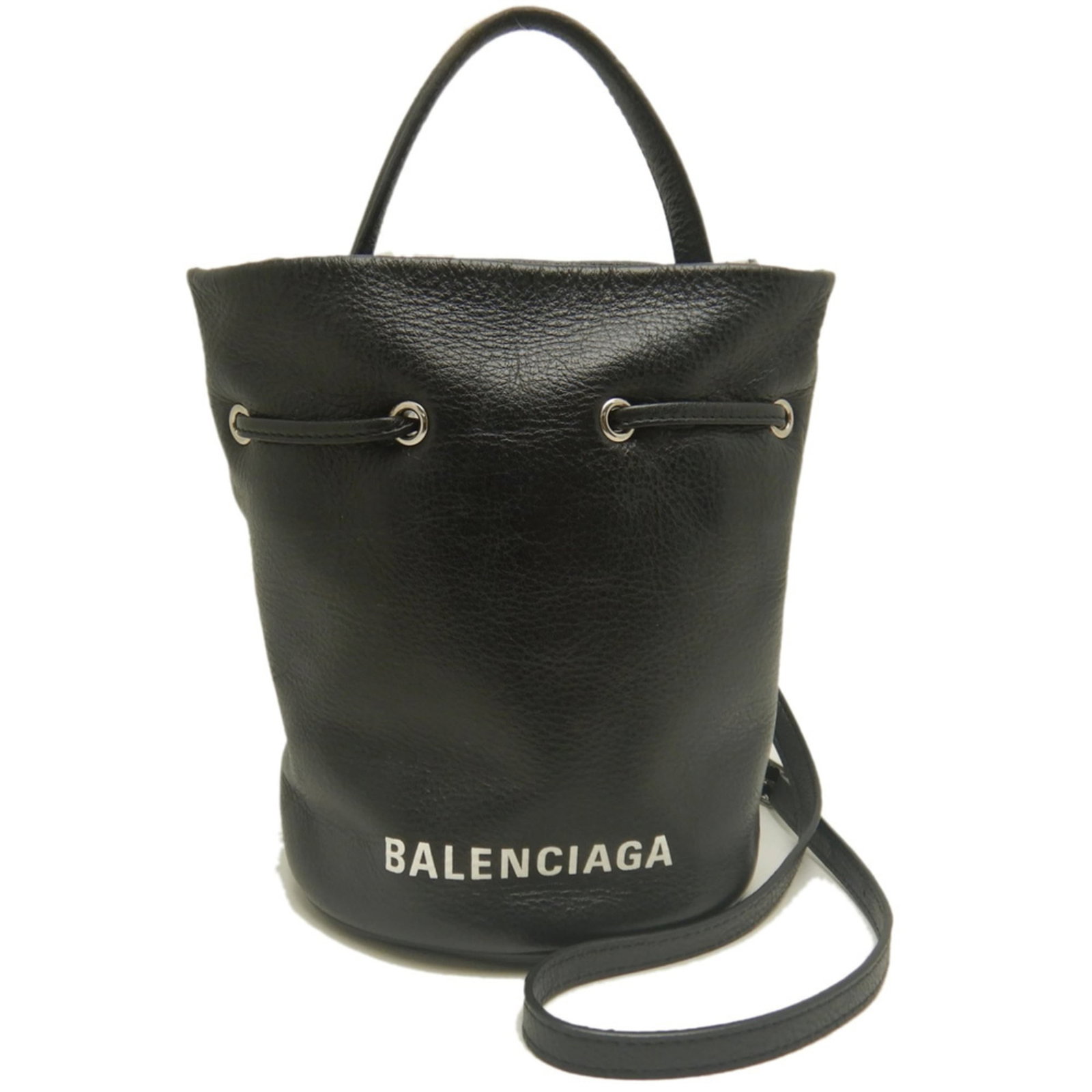 Bag Shoulder Leather Balenciaga: Bag Shoulder Leather Balenciaga Bag Shoulder Leather Balenciaga is a black leather shoulder bag with silver hardware, measuring 18.5cm x 14cm x 13.5cm. It features a strap length of 106cm - 124cm,