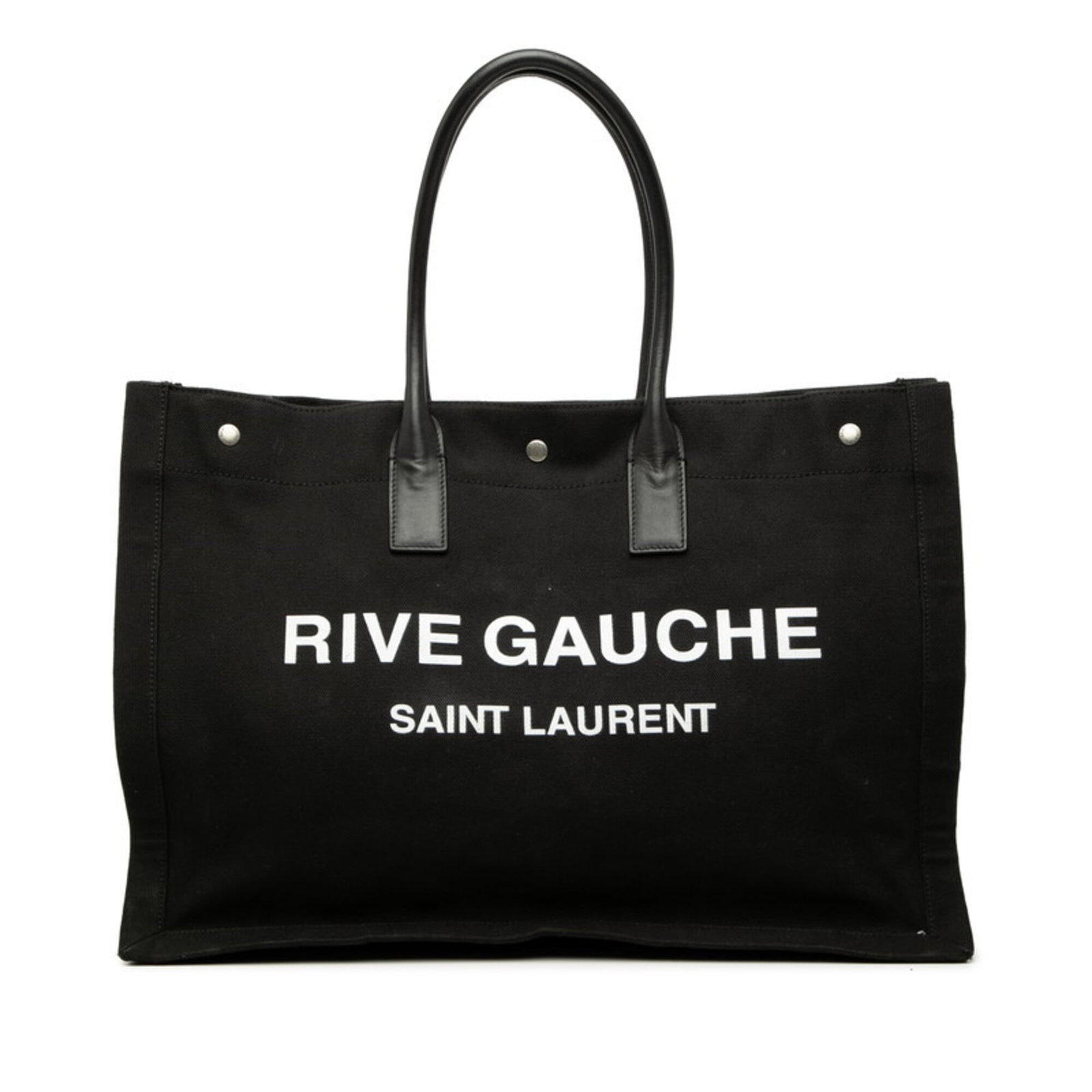 Handbag Tote Bag Saint Laurent Canvas Leather: Handbag Tote Bag Saint Laurent Canvas Leather Canvas and leather come together in this sleek Saint Laurent tote bag, featuring a classic black design. Measuring 32cm x 47cm x 17cm, it's the perfect