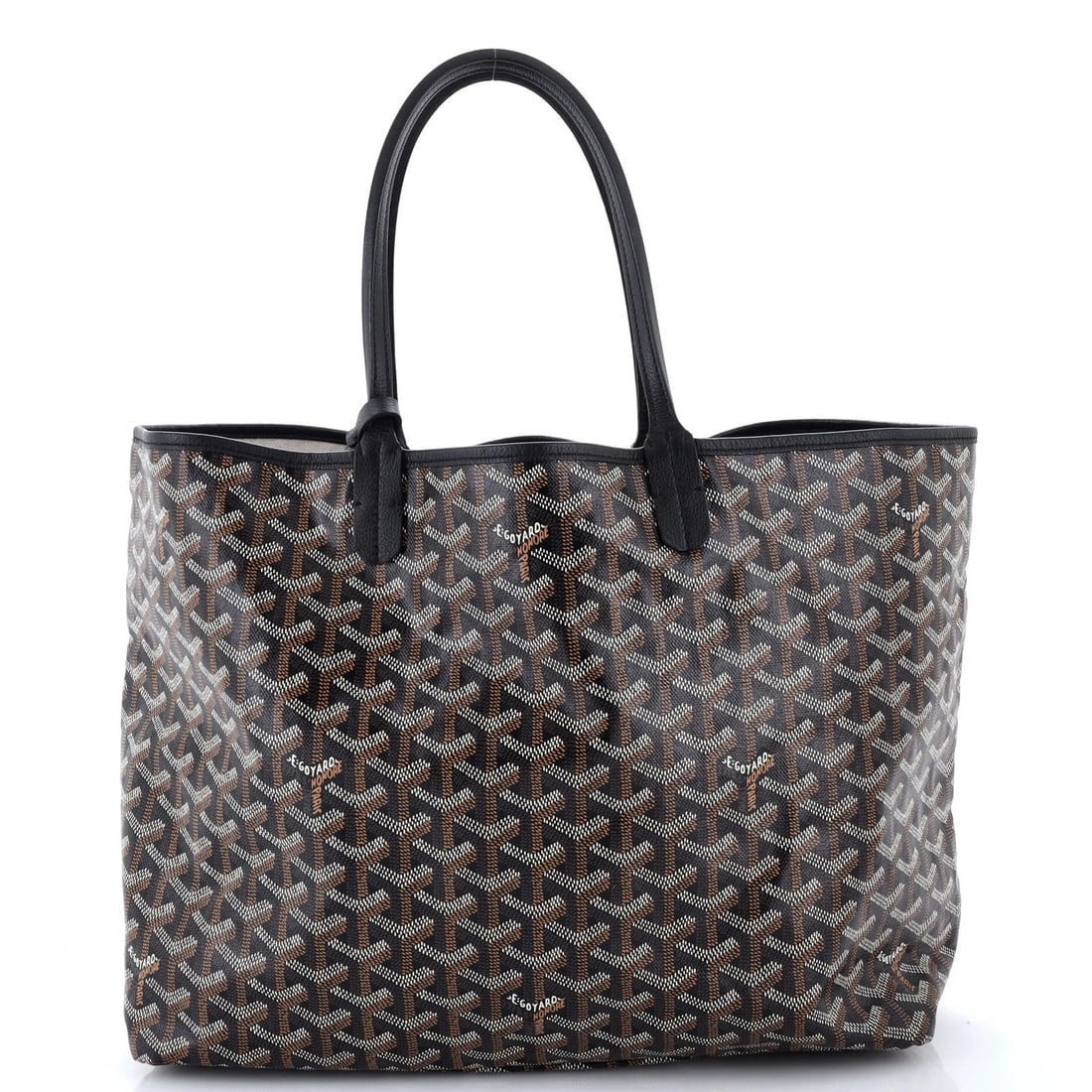 Saint Louis Tote Goyard Coated Canvas PM: Saint Louis Tote Goyard Coated Canvas PM Black Goyard Coated Canvas PM Tote with Neutral Interior and Silver Hardware, Measuring 11" x 13" x 6" with a 7.5" Handle Drop. This Saint Louis Tote features 