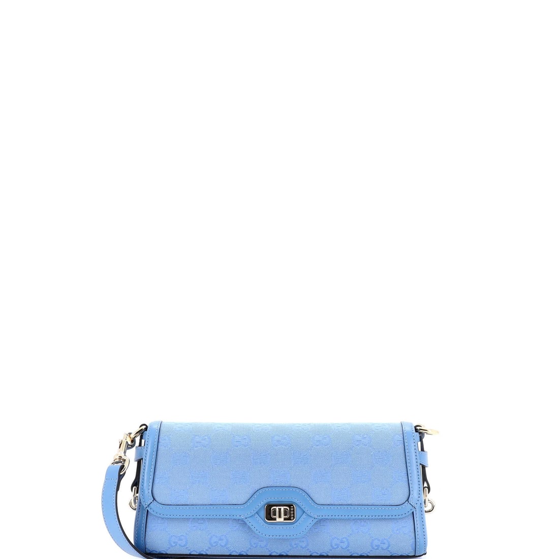 Gucci Small Canvas Luce Shoulder Bag: Gucci Small Canvas Luce Shoulder Bag The Gucci Small Canvas Luce Shoulder Bag boasts a striking blue canvas exterior, complemented by gold tone hardware and a sleek, small size. Minor creases and