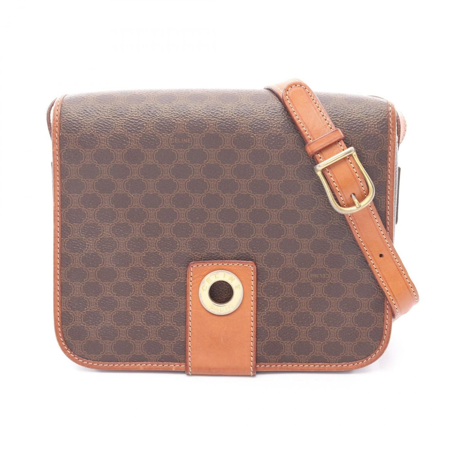 Shoulder Bag Leather Coated Celine Canvas: Shoulder Bag Leather Coated Celine Canvas Coated canvas and leather blend in this brown shoulder bag from Celine, measuring 17.5cm x 22cm x 6.5cm. The bag's canvas and leather construction provides a