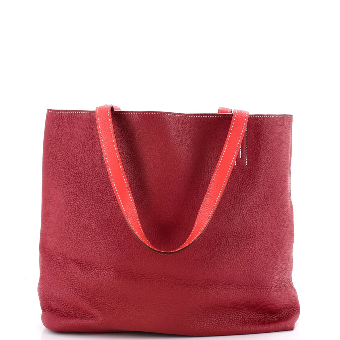 Hermes Double Sens Tote Clemence: Hermes Double Sens Tote Clemence Pink Herm?s Double Sens Tote Clemence in excellent condition, featuring a classic design with a signature pink exterior and red interior. Minor scuffs and creases are 