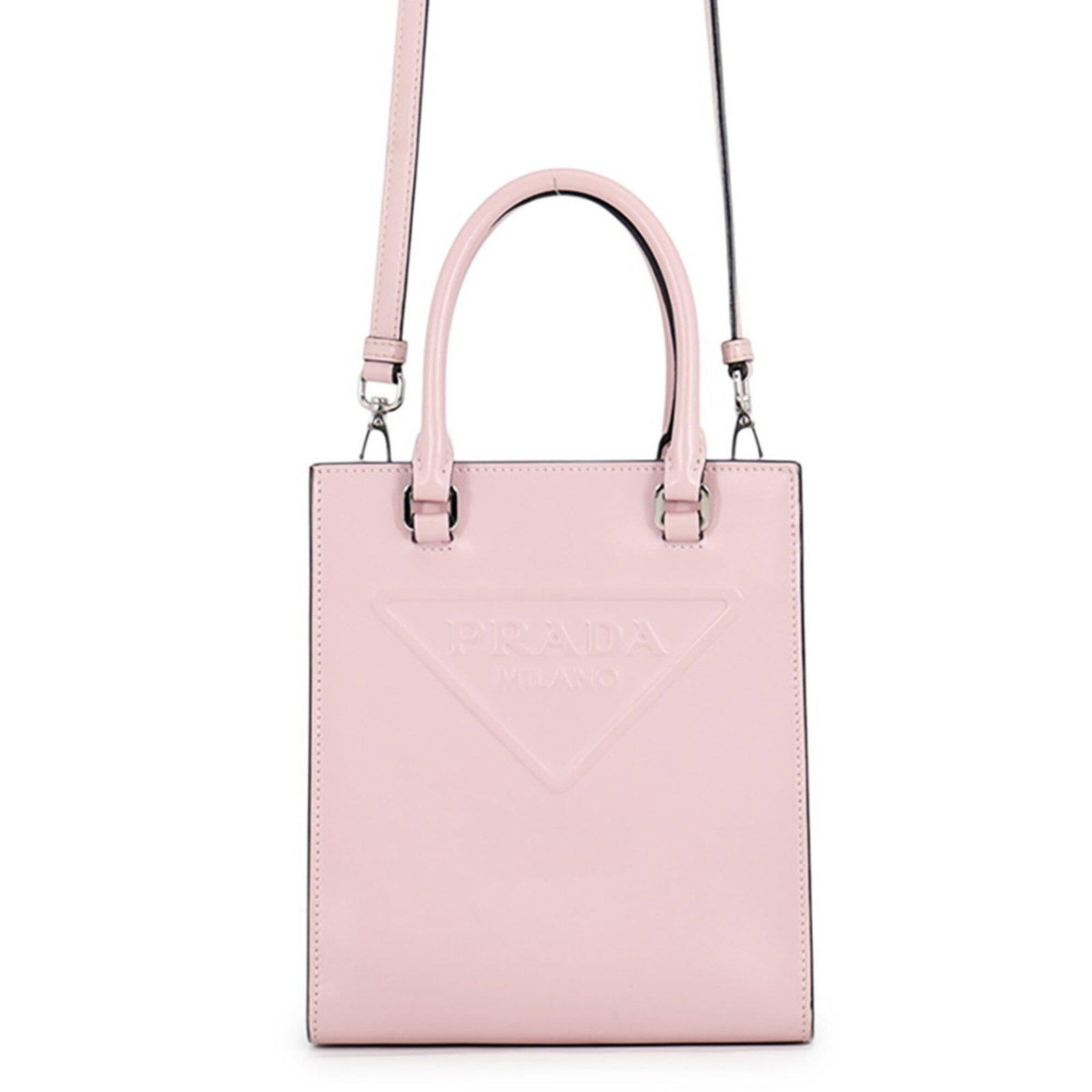 Handbag Leather Prada: Handbag Leather Prada Item Specifics: Brand: Prada Country of Origin: Italy Type: Handbag Material: Leather Color: Pink Gender: Women Size (HxWxD): 19cm x 16.5cm x 6.5cm / 7.48'' x 6.49'' x 2.55''