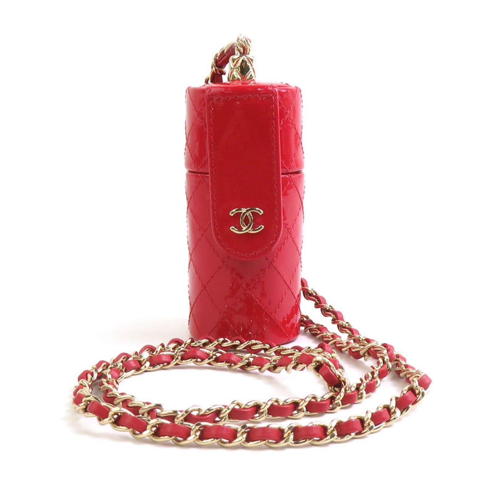 Metal Leather Case Lipstick Chanel: Metal Leather Case Lipstick Chanel Metal Leather Case Lipstick Chanel - A luxurious gold and red patent leather case, crafted from metal and leather, with a sleek 9cm x 4cm design. The iconic Chanel