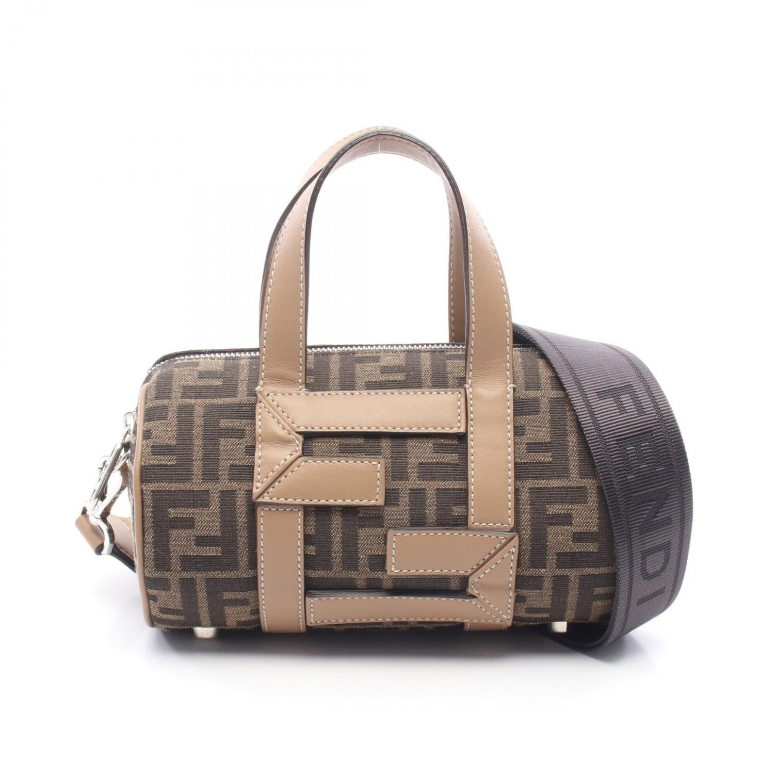 Canvas Leather Fendi Handbag: Canvas Leather Fendi Handbag Canvas Leather Fendi Handbag - A stylish and versatile accessory, this beige and black canvas leather handbag features a signature touch with its embroidered logo. Measuri