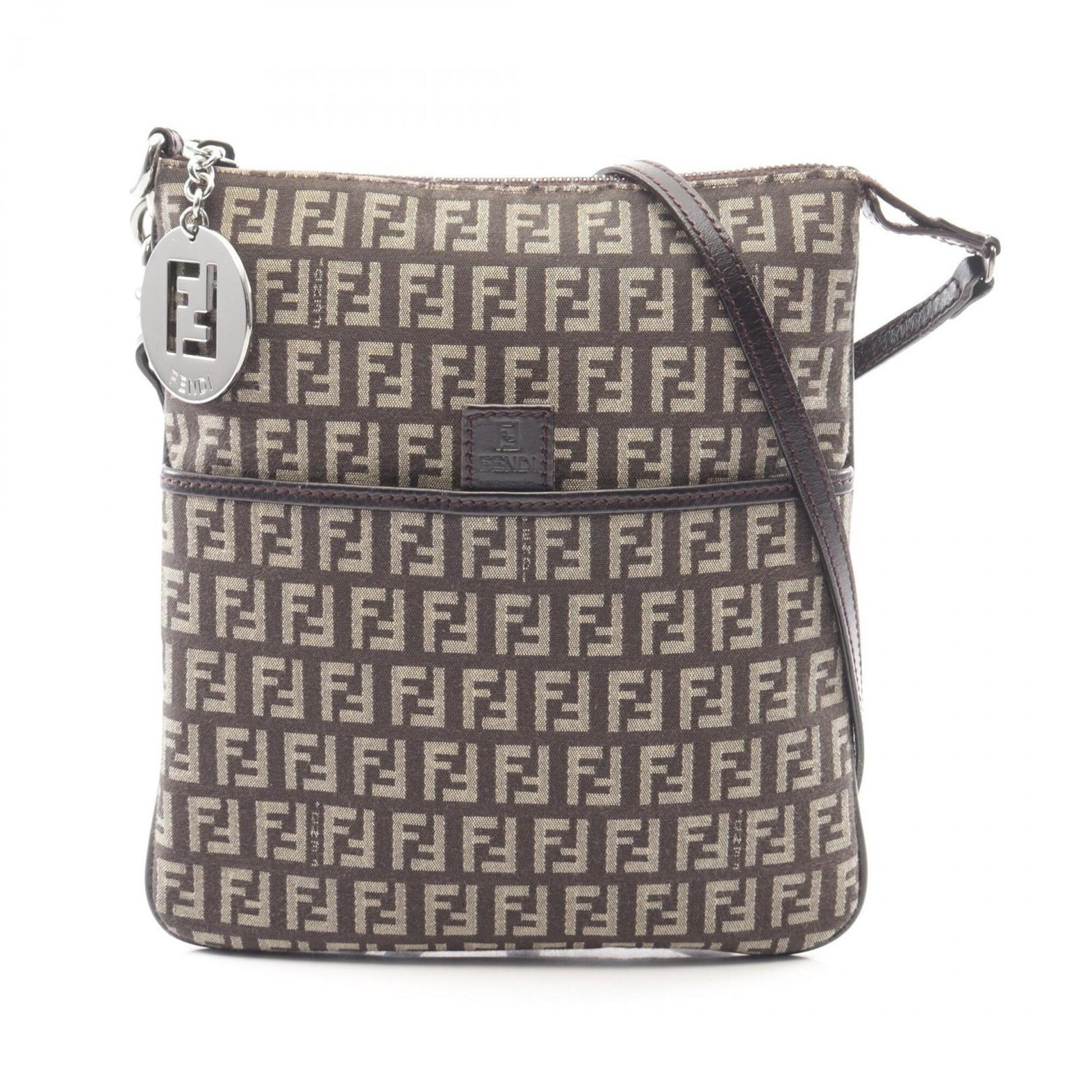 Shoulder Bag Fendi Canvas Leather: Shoulder Bag Fendi Canvas Leather Canvas and leather combine in this Fendi shoulder bag, offering a classic design with a rich brown color. The bag measures 24cm x 21cm x 1cm and features a sturdy