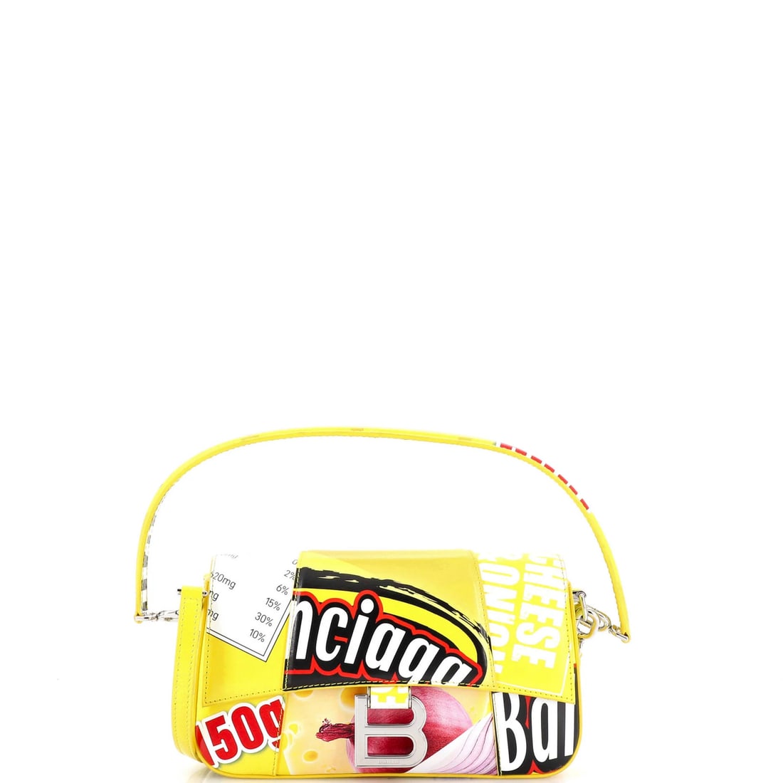 Small Leather Printed Bag Convertible Hourglass Sling Balenciaga: Small Leather Printed Bag Convertible Hourglass Sling Balenciaga Small Leather Printed Bag Convertible Hourglass Sling Balenciaga features a unique print on the exterior in a bright yellow color,