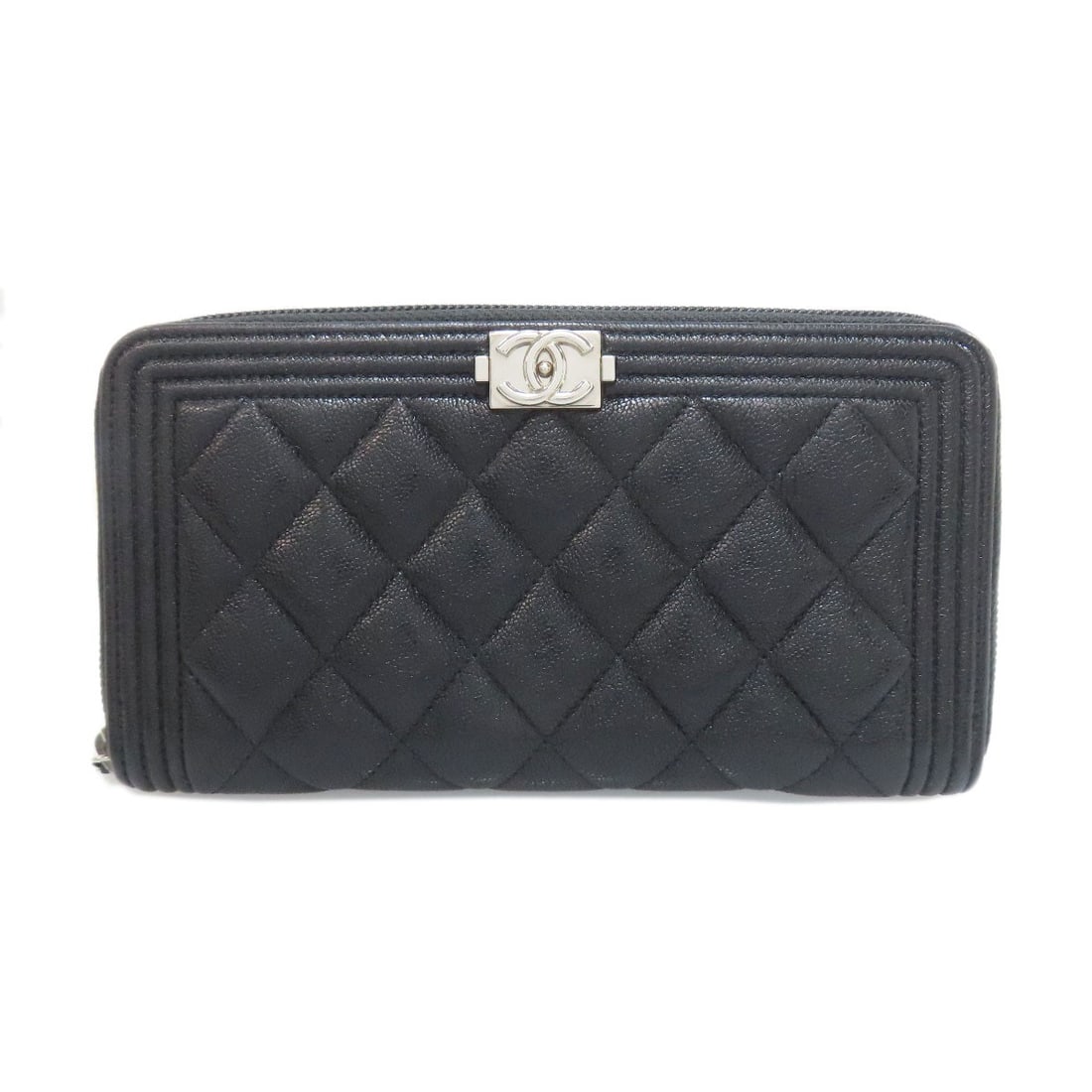 Chanel Boy Chanel Silverhardware Long Wallet (With Coin Pocket) Calf: Chanel Boy Chanel Silverhardware Long Wallet (With Coin Pocket) Calf Black calf leather construction, a classic design with a long wallet shape and a coin pocket, all in a sleek black finish. This