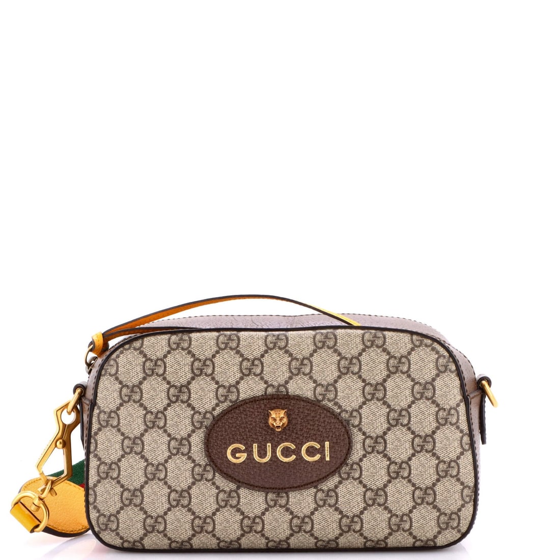 Coated Canvas GG Gucci Messenger Bag Vintage Neo Camera: Coated Canvas GG Gucci Messenger Bag Vintage Neo Camera Brown GG Gucci Neo Camera Messenger Bag with Coated Canvas Exterior and Neutral Interior. This cross-body bag features a unique vintage design w