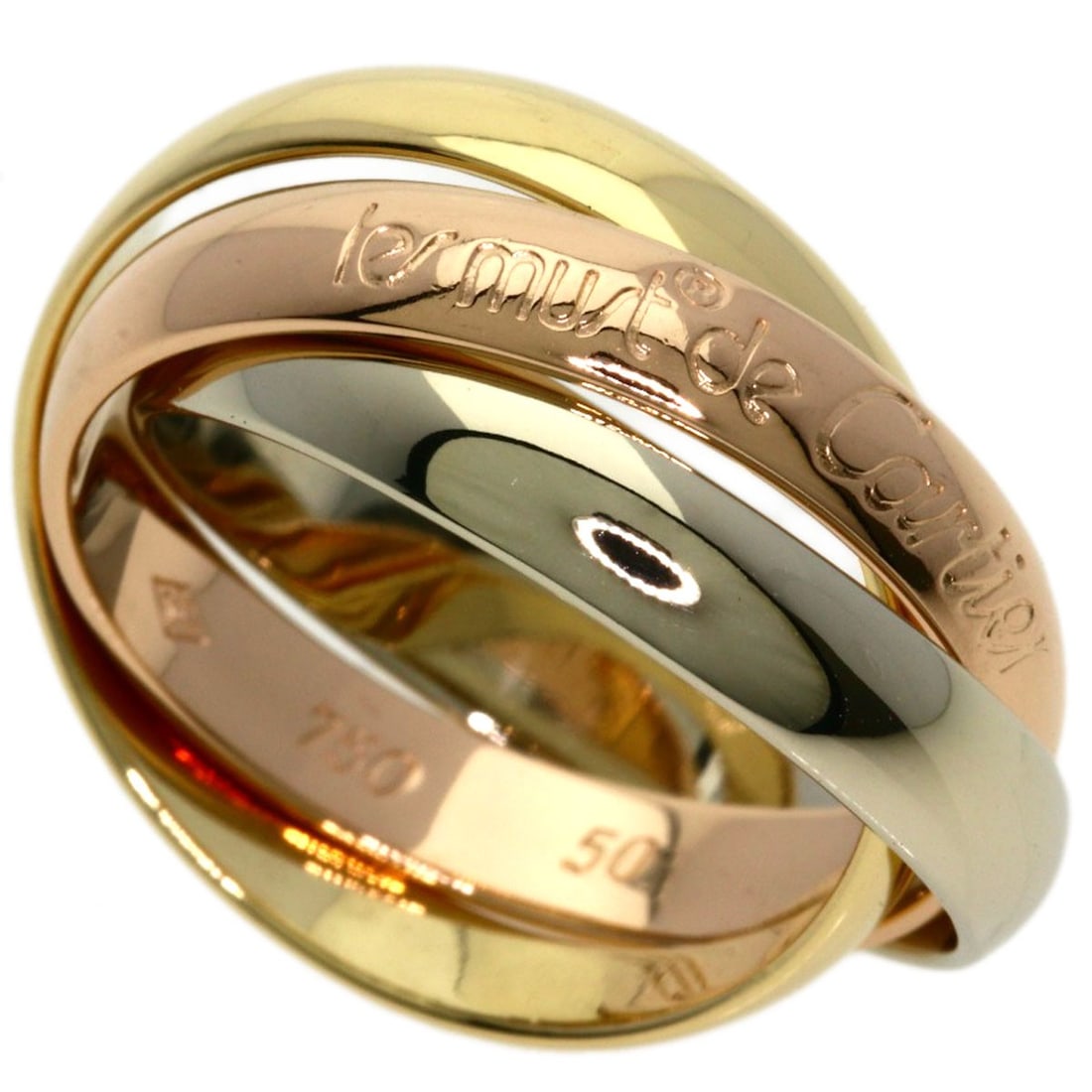 K18 White Gold K18 Yellow Gold Cartier Trinity #50 Ring: K18 White Gold K18 Yellow Gold Cartier Trinity #50 Ring K18 White Gold K18 Yellow Gold Cartier Trinity #50 Ring is a unique piece featuring K18 yellow gold metal, a hallmark of Cartier's exceptional