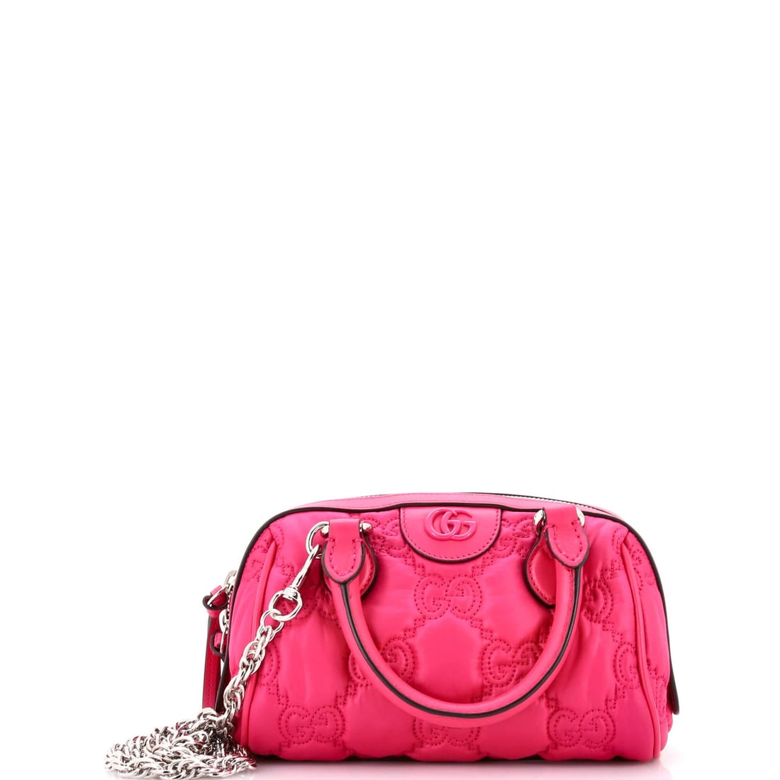 Matelasse Leather Boston GG Top Convertible Mini Handle Bag: Matelasse Leather Boston GG Top Convertible Mini Handle Bag Pink Matelasse Leather Mini Boston GG Convertible Top Handle Bag with Extra Strap. This cross body bag features a convertible top, a mini si