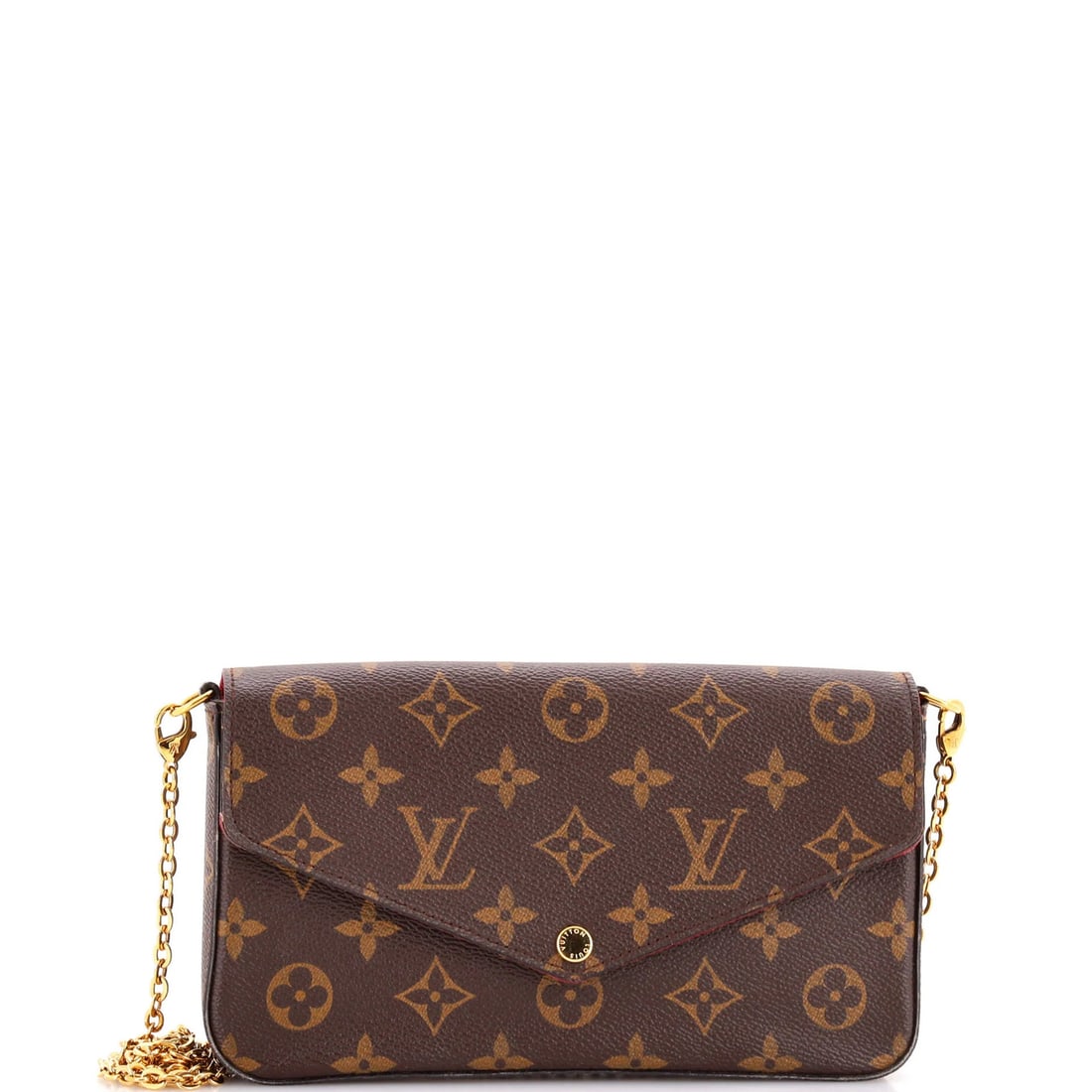 Monogram Pochette Canvas Vuitton Felicie Louis: Monogram Pochette Canvas Vuitton Felicie Louis The Louis Vuitton Felicie Pochette Monogram Canvas Vuitton is a stylish cross body bag with a classic design. With its brown canvas exterior and red