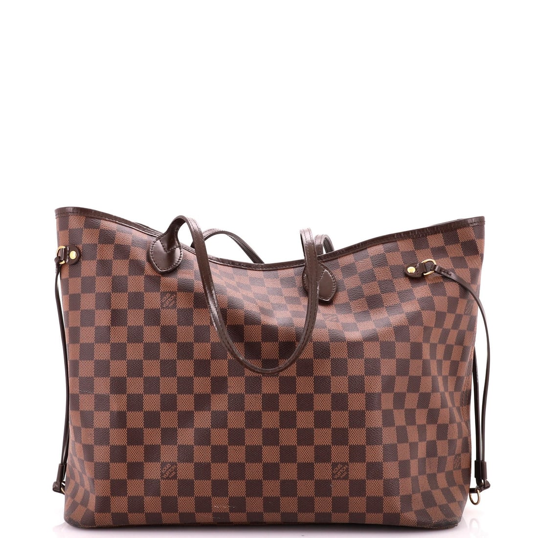 Damier GM Tote Neverfull Vuitton Louis: Damier GM Tote Neverfull Vuitton Louis Brown Damier GM canvas coated Louis Vuitton Neverfull NM tote with gold hardware, featuring a classic design and signature style. This pre-owned tote boasts a