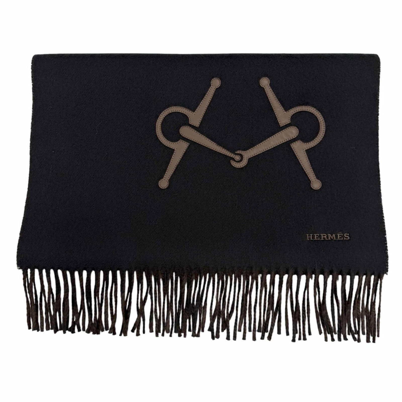 Hermes Stole Cashmere Leather: Hermes Stole Cashmere Leather The Hermes Stole Cashmere Leather is a striking piece, measuring 1.63m x 42cm, with a sleek black design made from high-quality cashmere and leather. This distinctive