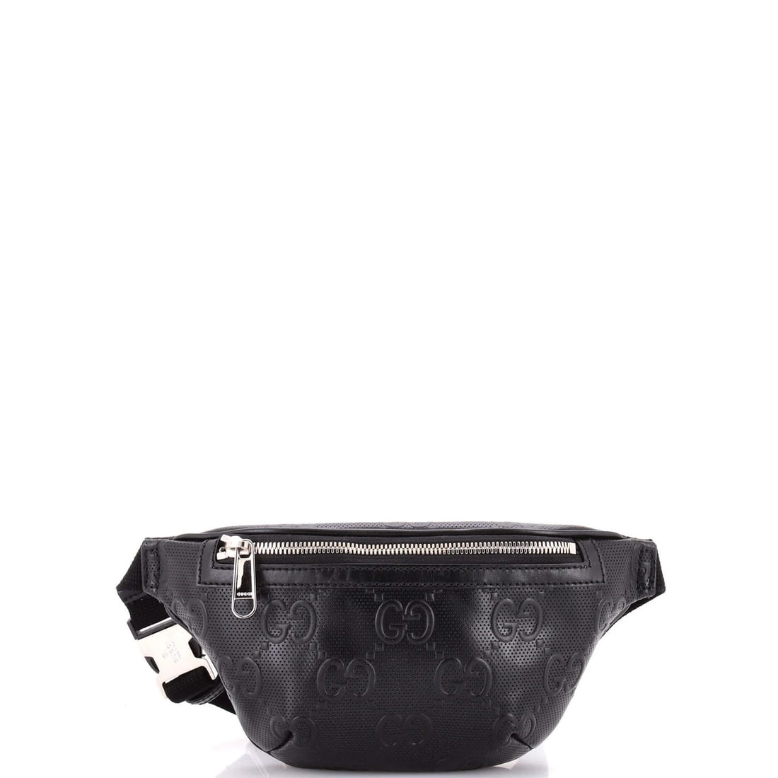 GG Gucci Small Embossed Perforated Leather Belt Bag: GG Gucci Small Embossed Perforated Leather Belt Bag Small GG Gucci Embossed Perforated Leather Belt Bag in Black, featuring a classic design with a signature Gucci GG logo, minor scuffs and creases on