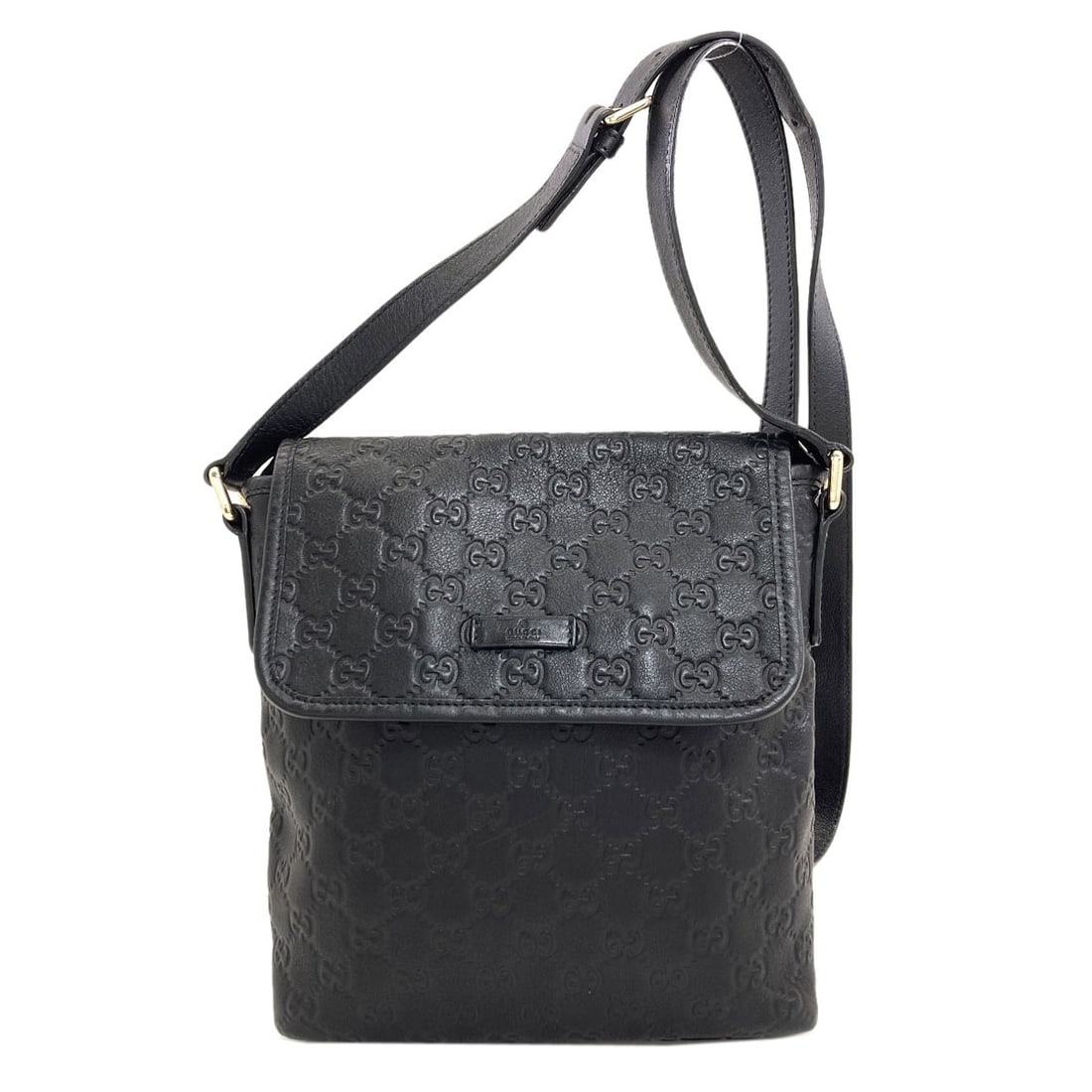 Gucci 223666 Gg Signature Guccissima Shoulder Bag Calf: Gucci 223666 Gg Signature Guccissima Shoulder Bag Calf Black calf shoulder bag with Gucci signature. This Guccissima style bag features a sleek design and signature from the brand. The black exterior