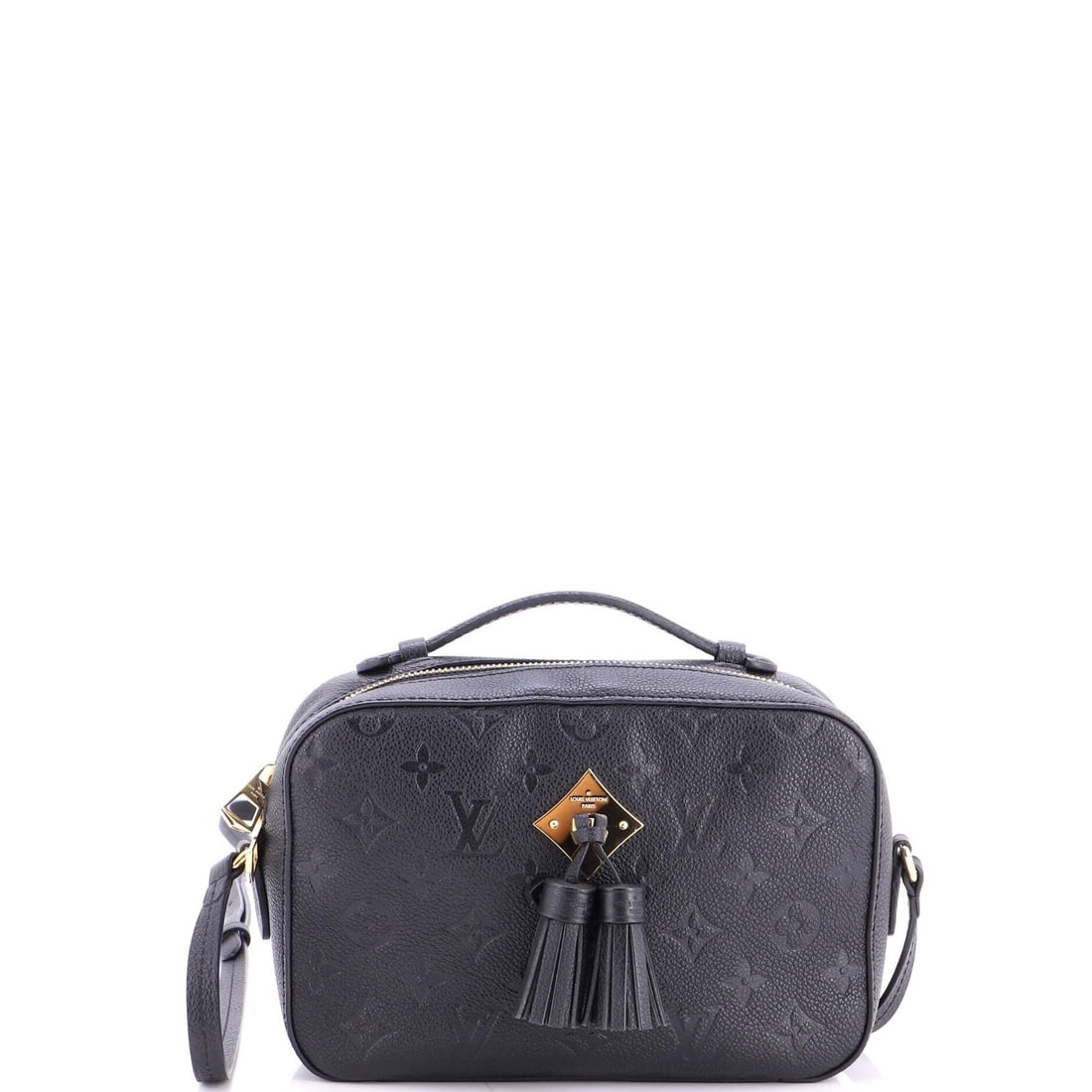 Louis Vuitton Saintonge Monogram Leather Handbag: Louis Vuitton Saintonge Monogram Leather Handbag Black Louis Vuitton Saintonge Monogram Leather Cross Body Bag with a touch-up on the base and edges, featuring scuffs, edge wear, and minor creases.