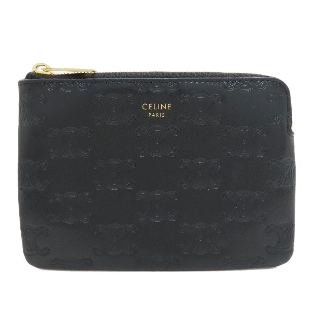 Triomphe Coin Purse Leather Celine: Triomphe Coin Purse Leather Celine Black leather coin purse from CELINE, featuring a sleek and sophisticated design. Made from high-quality leather, this coin purse has a timeless and classic look