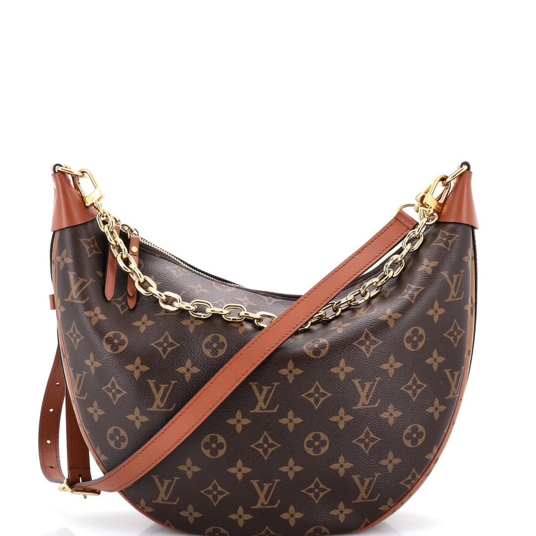 Louis Vuitton Loop Hobo Reverse Monogram Canvas: Louis Vuitton Loop Hobo Reverse Monogram Canvas Brown Louis Vuitton Loop Hobo Reverse Monogram Canvas bag with a classic design, featuring a scuffed exterior and minor creases, and a gold-toned