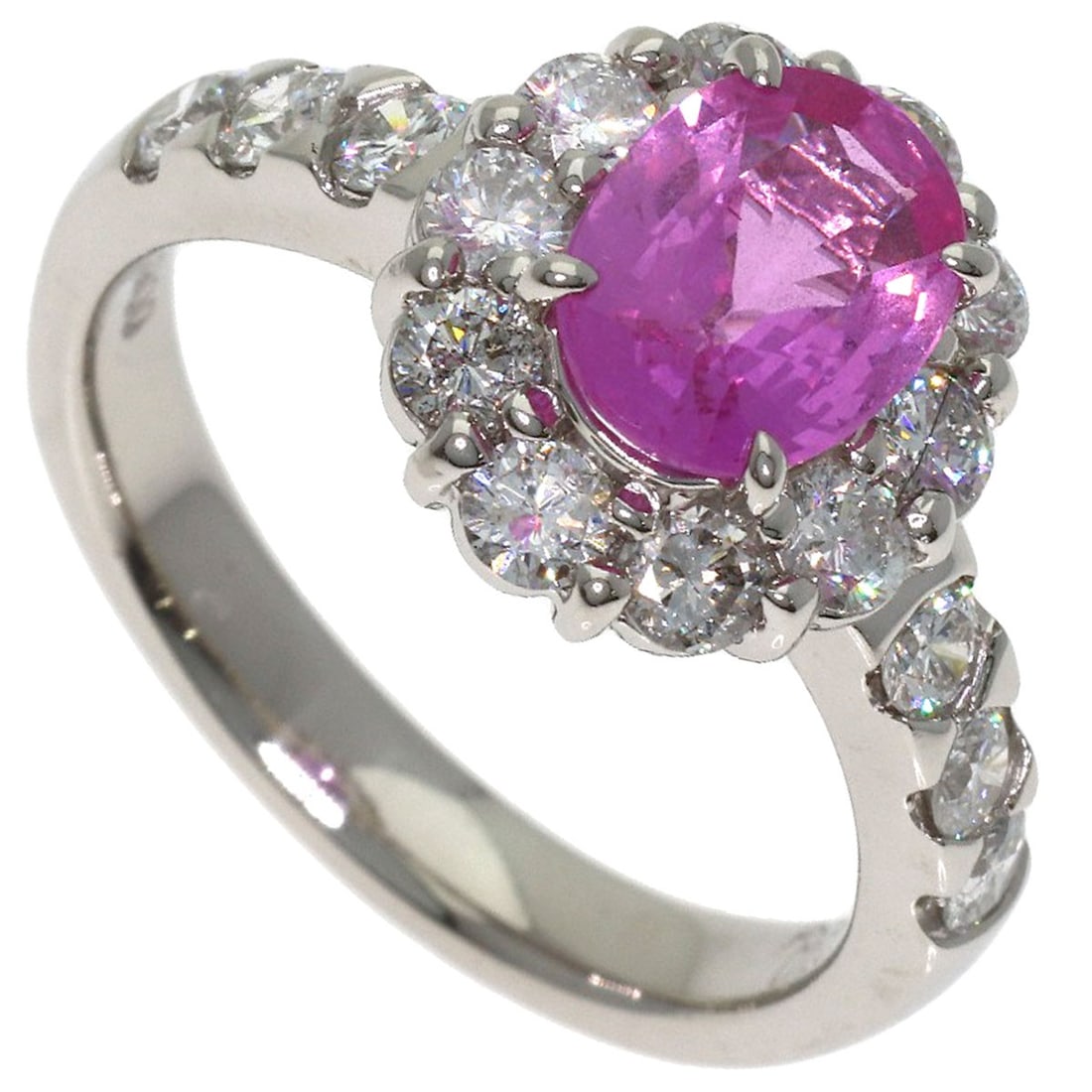 Platinum Pt900 Diamond 6.9G 1.47Ct Pink Sapphire Ring: Platinum Pt900 Diamond 6.9G 1.47Ct Pink Sapphire Ring Platinum Pt900 Diamond 6.9G 1.47Ct Pink Sapphire Ring is set in a high-quality platinum ring with a total carat weight of 1.47ct, featuring a